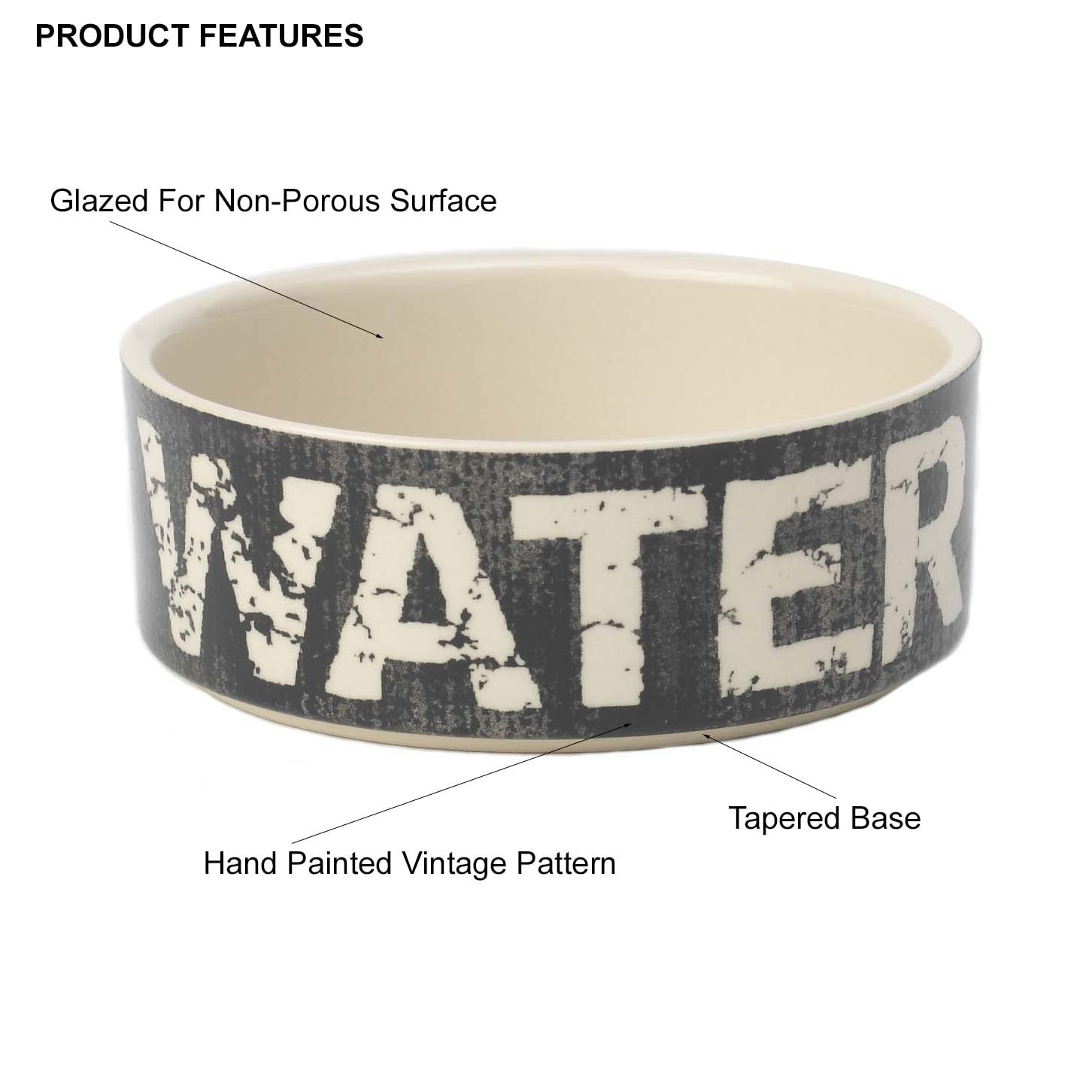 Petrageous 10001 Vintage Stoneware Dog Water Bowl With 2 Cup Capacity 5 Inch Diameter By 2 Inch Tall Great For Small And Medium