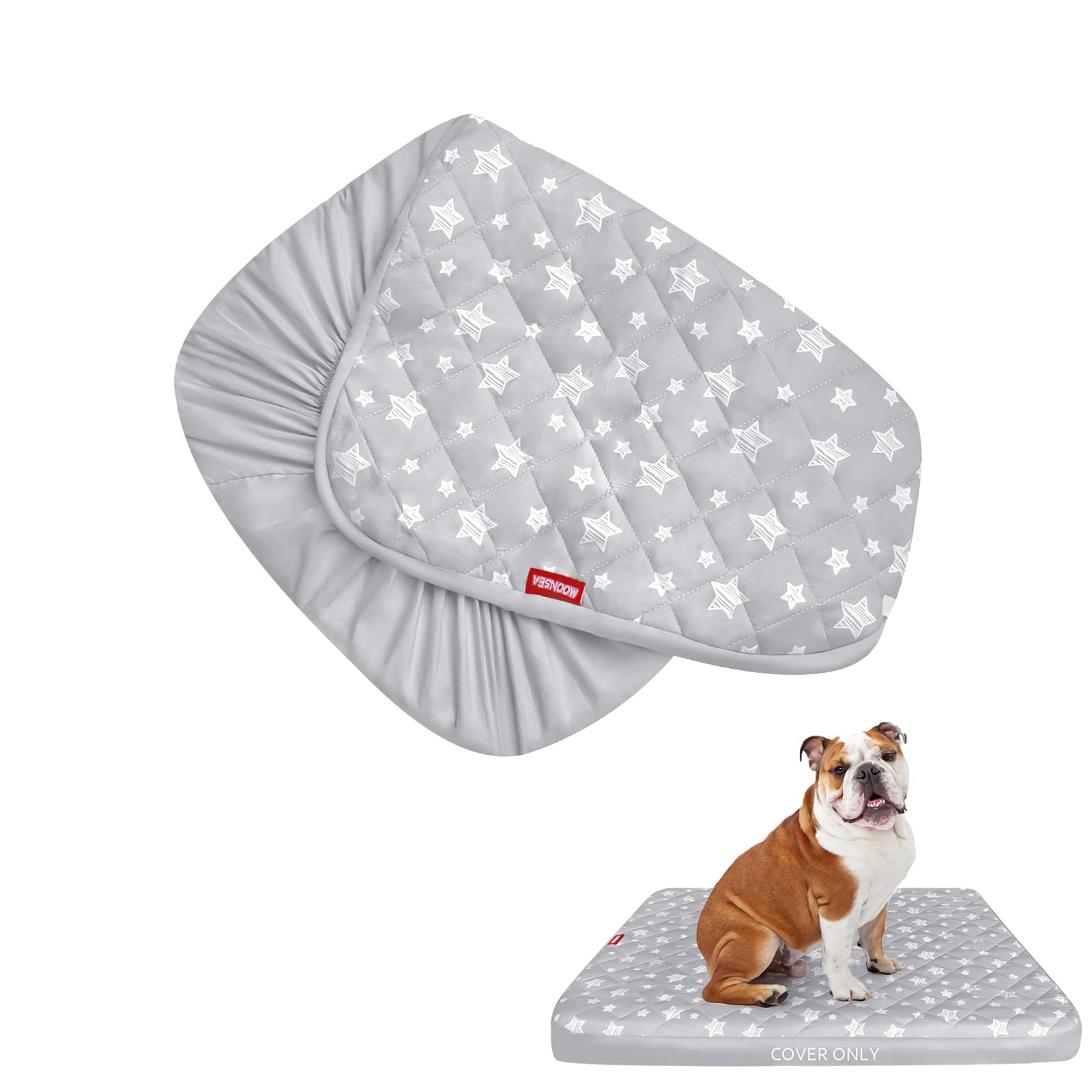 Waterproof Dog Bed Covers Replacement Washable Pet Hair Easy To Remove, Noiseless Quilted Puppy Pet Bed Cover Lovely Grey Star P