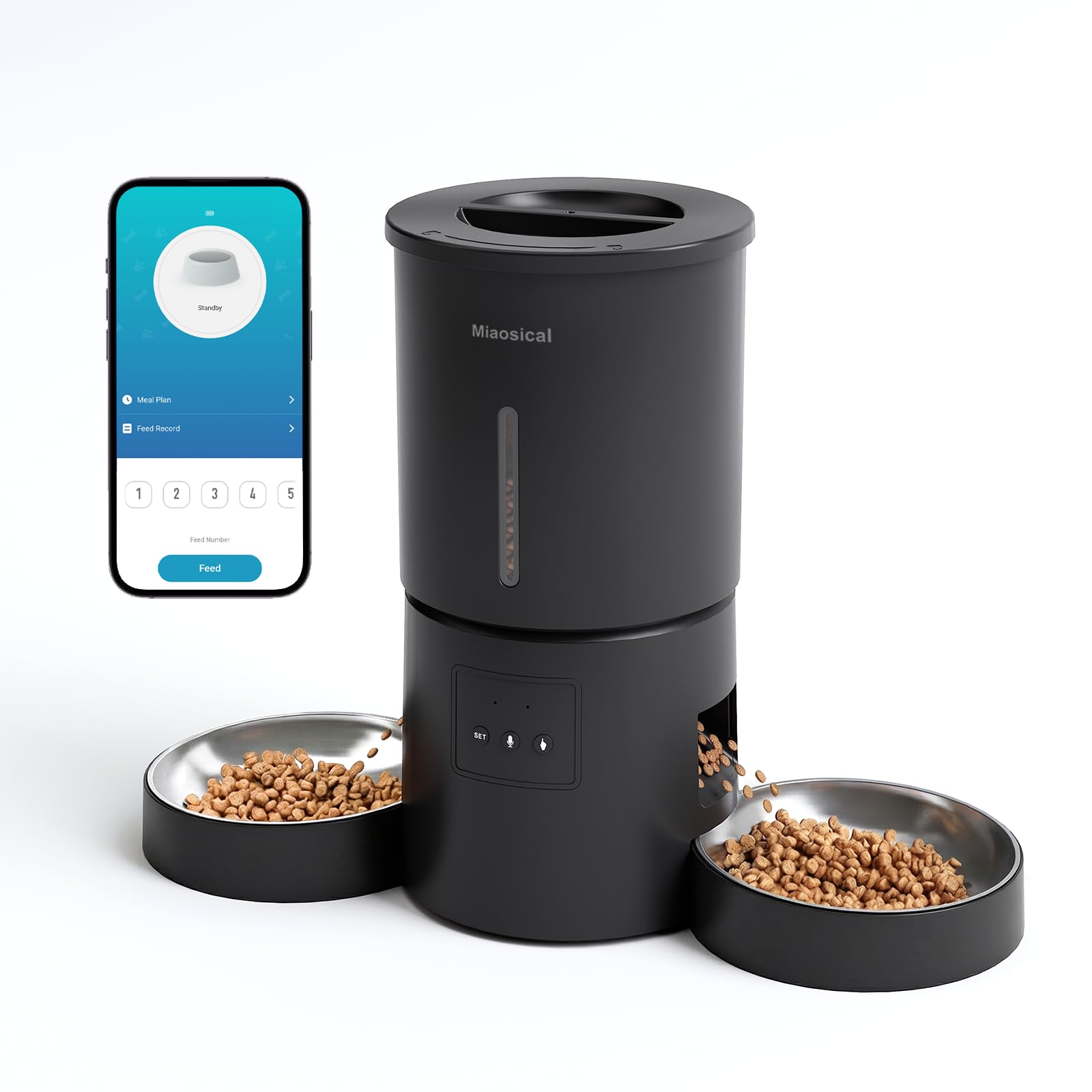 Miaosical Automatic Cat Feeder 2 Cats,2.4G WiFi Timed Auto Cat Food Dispenser with Dual Bowls,4.2L Smart App Control,Equal Porti