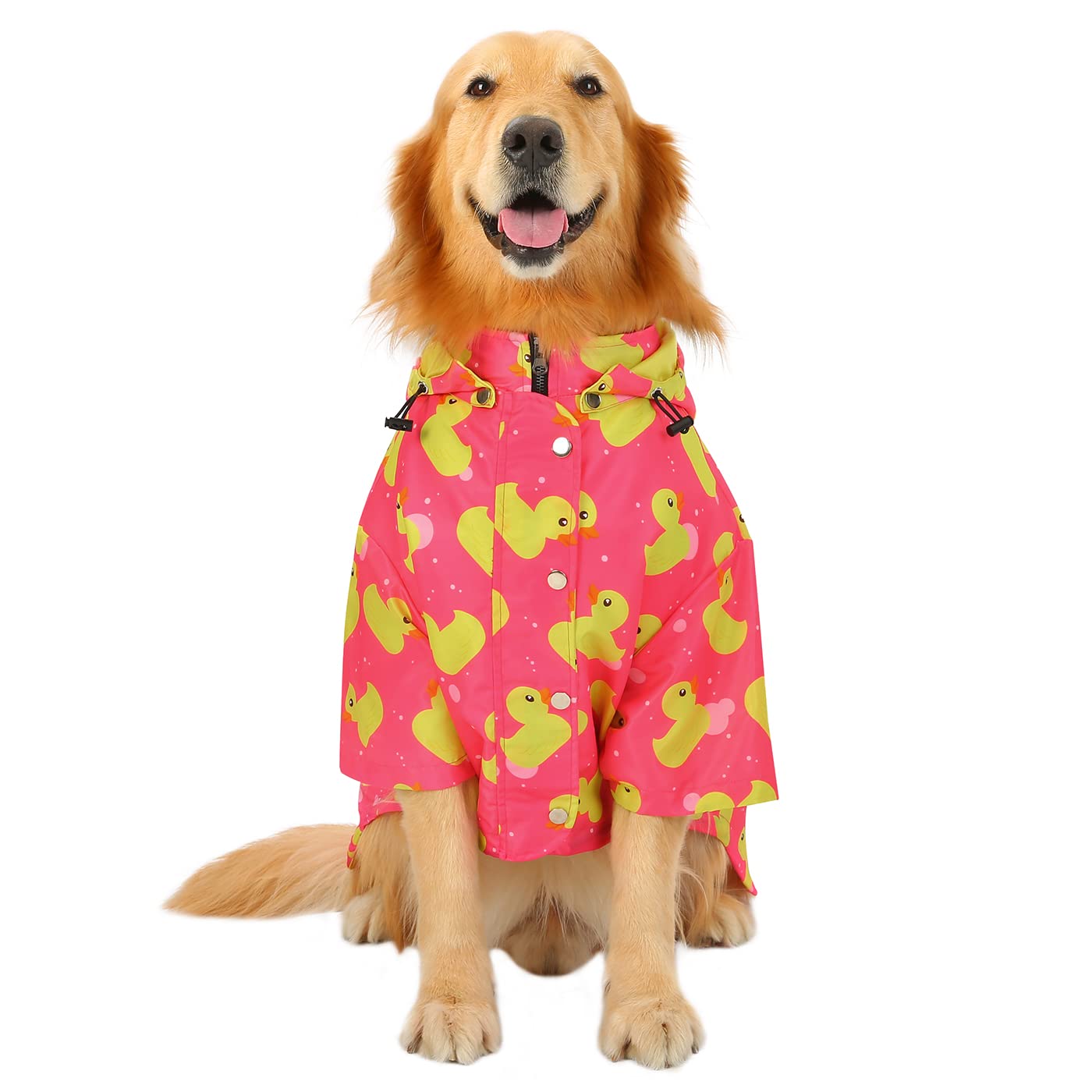 Hde Dog Raincoat Double Layer Zip Rain Jacket With Hood For Small To Large Dogs Ducks Pink - 2Xl