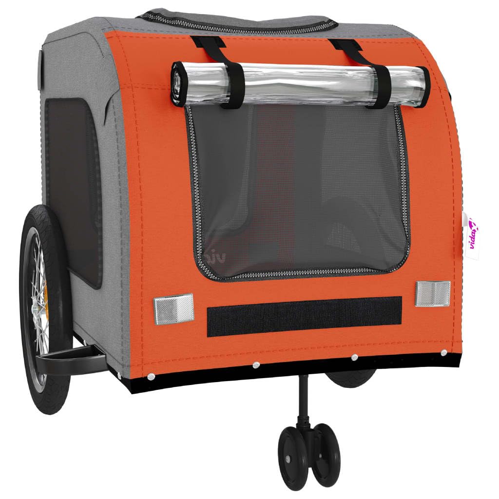 Vidaxl Pet Bike Trailer Orange And Gray, Durable Oxford Fabric And Iron Design With Pvc Cover, Perfect For Transporting Small Pets And Cargo