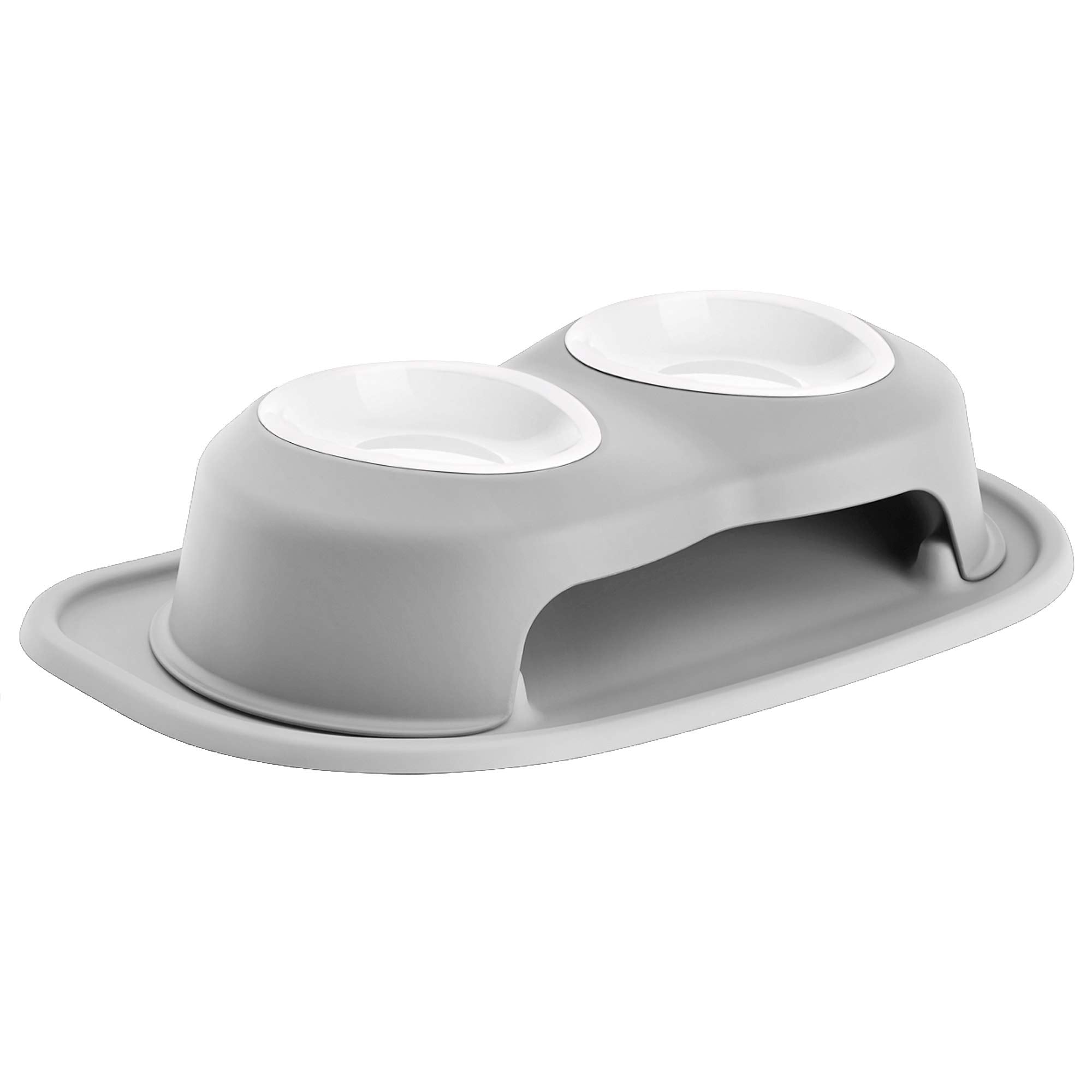 Weathertech Double High Pet Feeding System W/Plastic Dog/Cat Bowls - 4'' High Stand Light Grey (Pdhc1604Lglg)