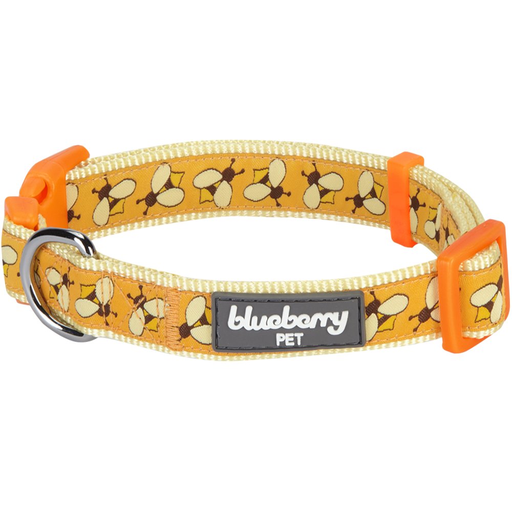 Blueberry Pet Essentials 10 Patterns Statement Busy Bees Designer Adjustable Dog Collar, Small, Neck 12''-16''