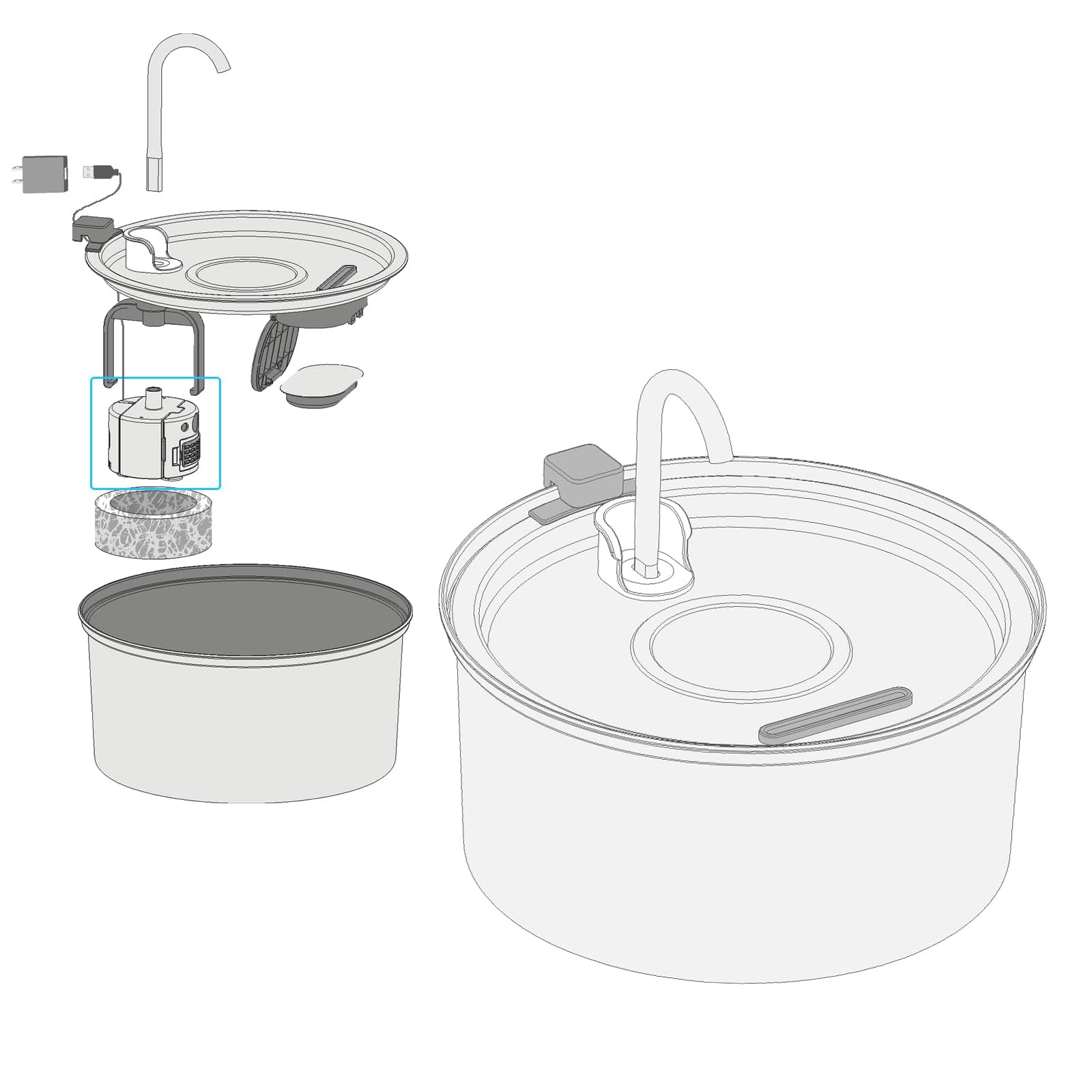 Tomxcute Replacement Pump For Cat Water Fountain, Compatible 108Oz/3.2L And 135Oz/4.0L Automatic Stainless Steel Pet Fountain Dog Water Dispenser,Super Quiet Dog Pet Fountain Water Pump White