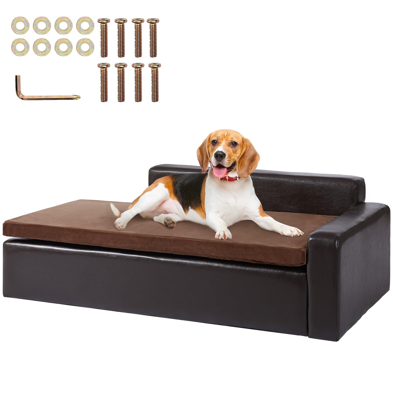 Vevor Pet Sofa, Dog Couch For Small-Sized Dogs And Cats, Soft Leather Dog Sofa Bed, 60 Lbs Loading Cat Sofa, Black