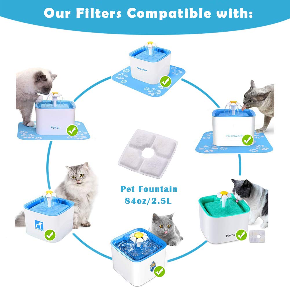 Pk.Ztopia 8-Pack Cat Water Fountain Filter, Pet Fountain Filters, Replacement Filters For 84Oz/2.5L Automatic Pet Fountain Cat Water Fountain Dog Water Dispenser
