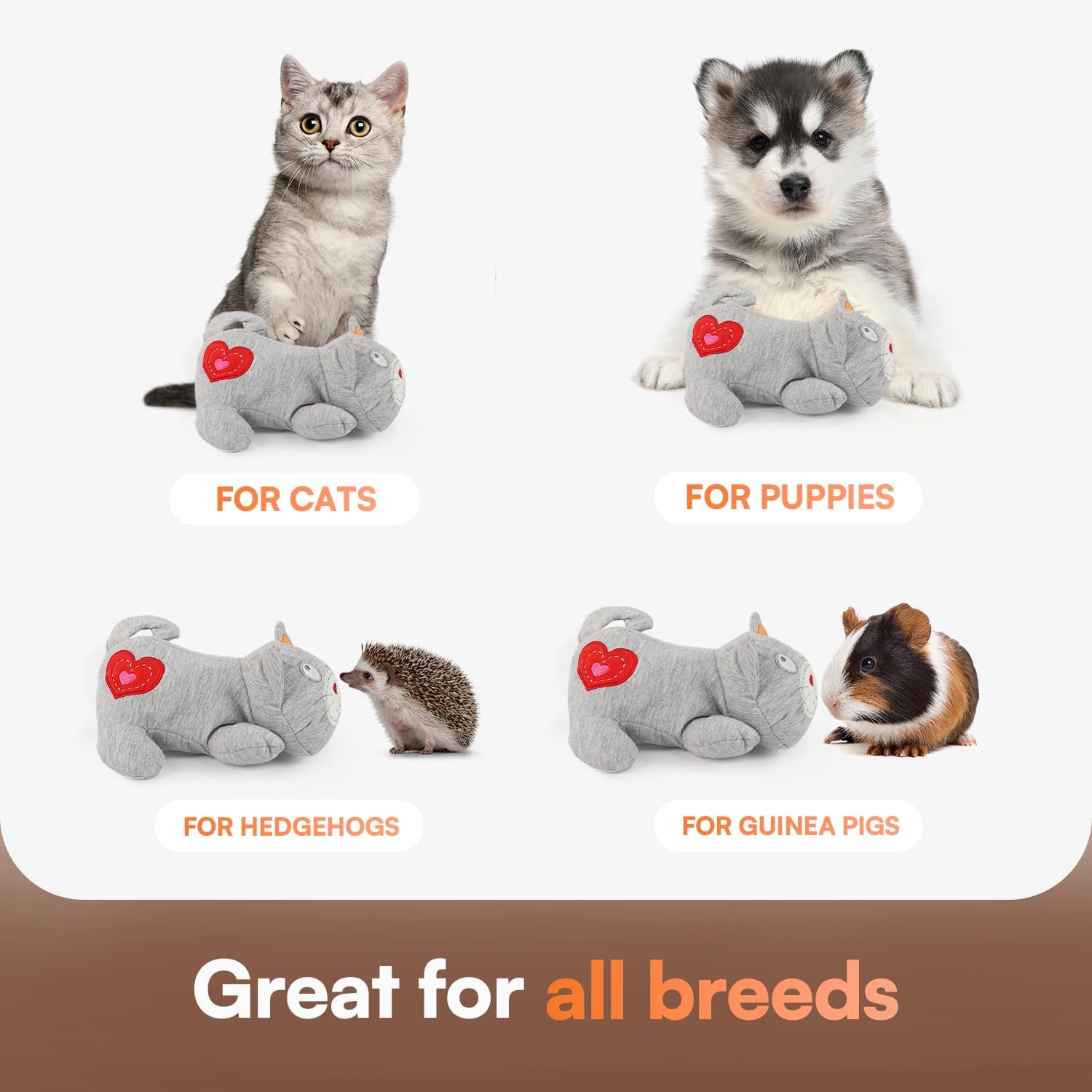 All For Paws Heartbeat Cat Plush Toy - Calming Kitten Companion With Realistic Heartbeat, Anxiety Relief For Indoor Cats Dogs Pe