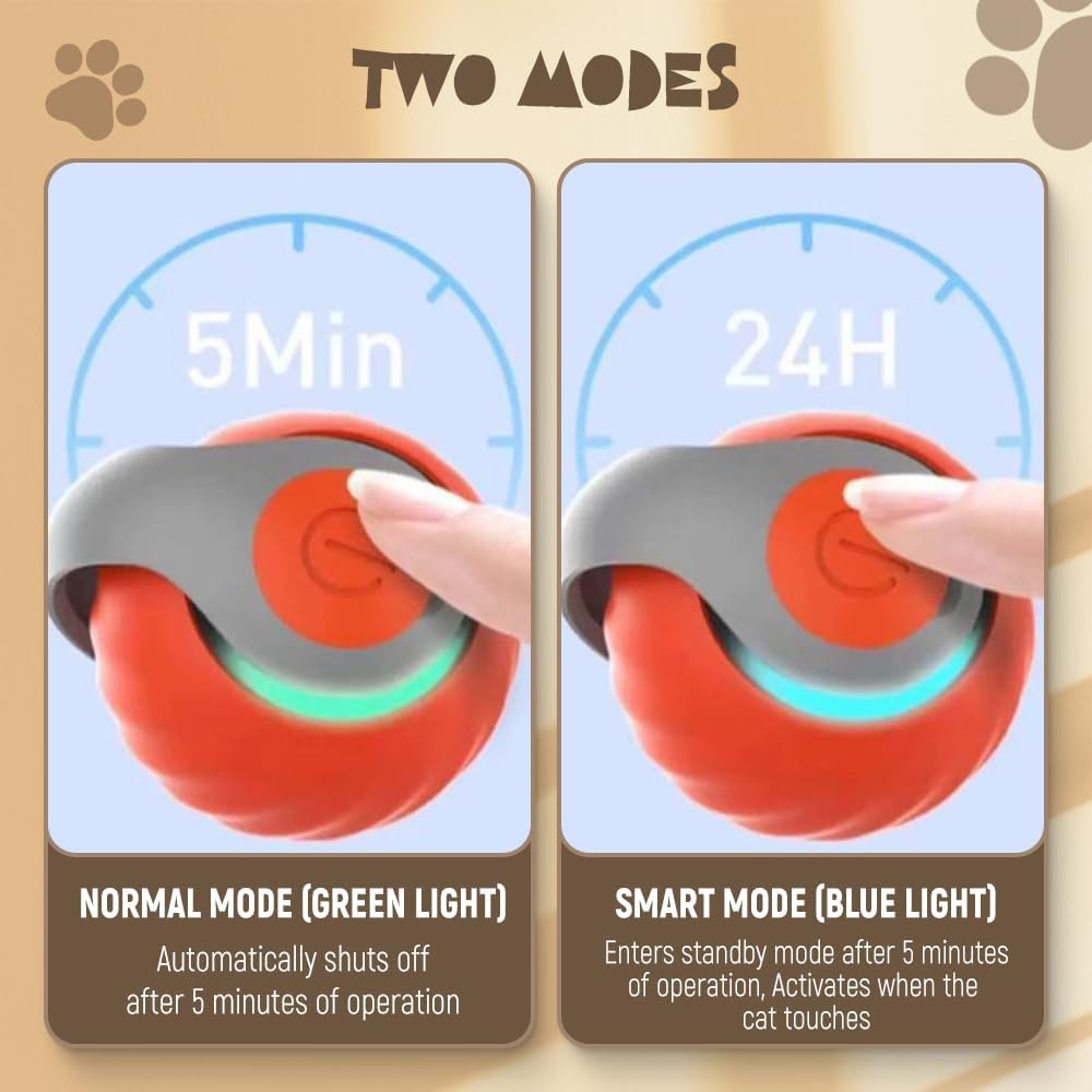 Juvhot Interactive Cat Ball Toy, Automatic Smart Cat Toy Ball, Two Speed Adjustment, Usb Rechargeable, Orange
