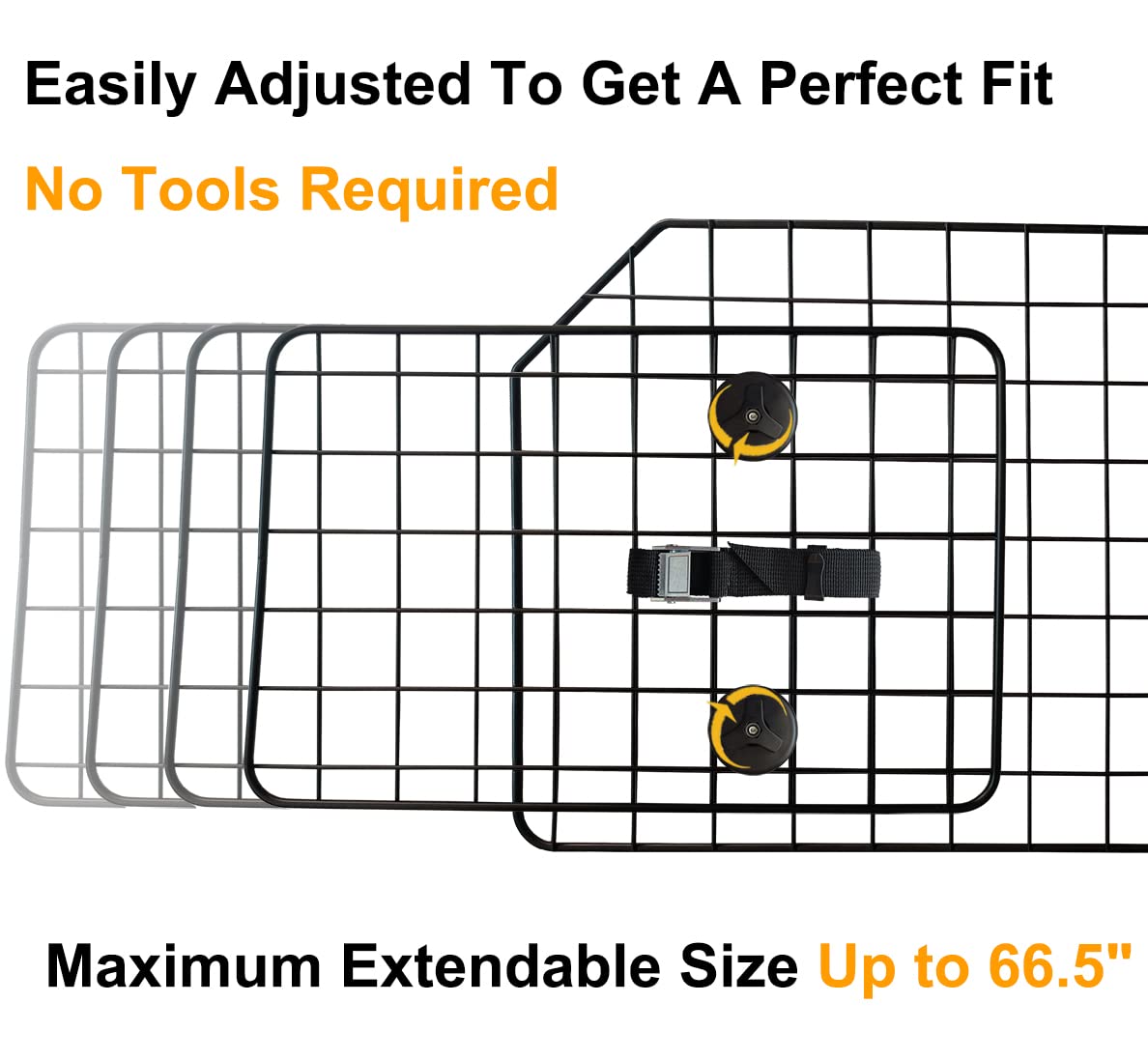 Noamoo 38-66.5 Inches Dog Car Barrier For Suvs, Van, Vehicles, Adjustable Large Pet Barriers, Universal Fit Heavy-Duty Wire Mesh