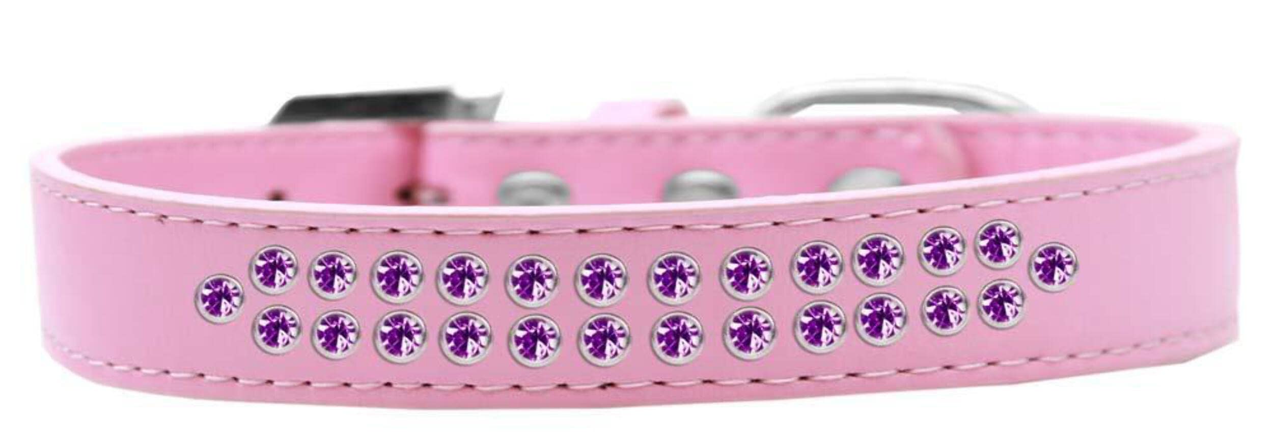 Mirage Pet Products Two Row Purple Crystal Light Pink Dog Collar, Size 18