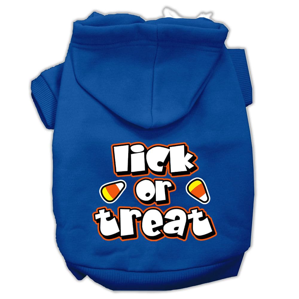 Halloween Pet, Dog & Cat Hoodie Screen Printed, 'Lick Or Treat' Blue Xl (14-20 Lbs.)