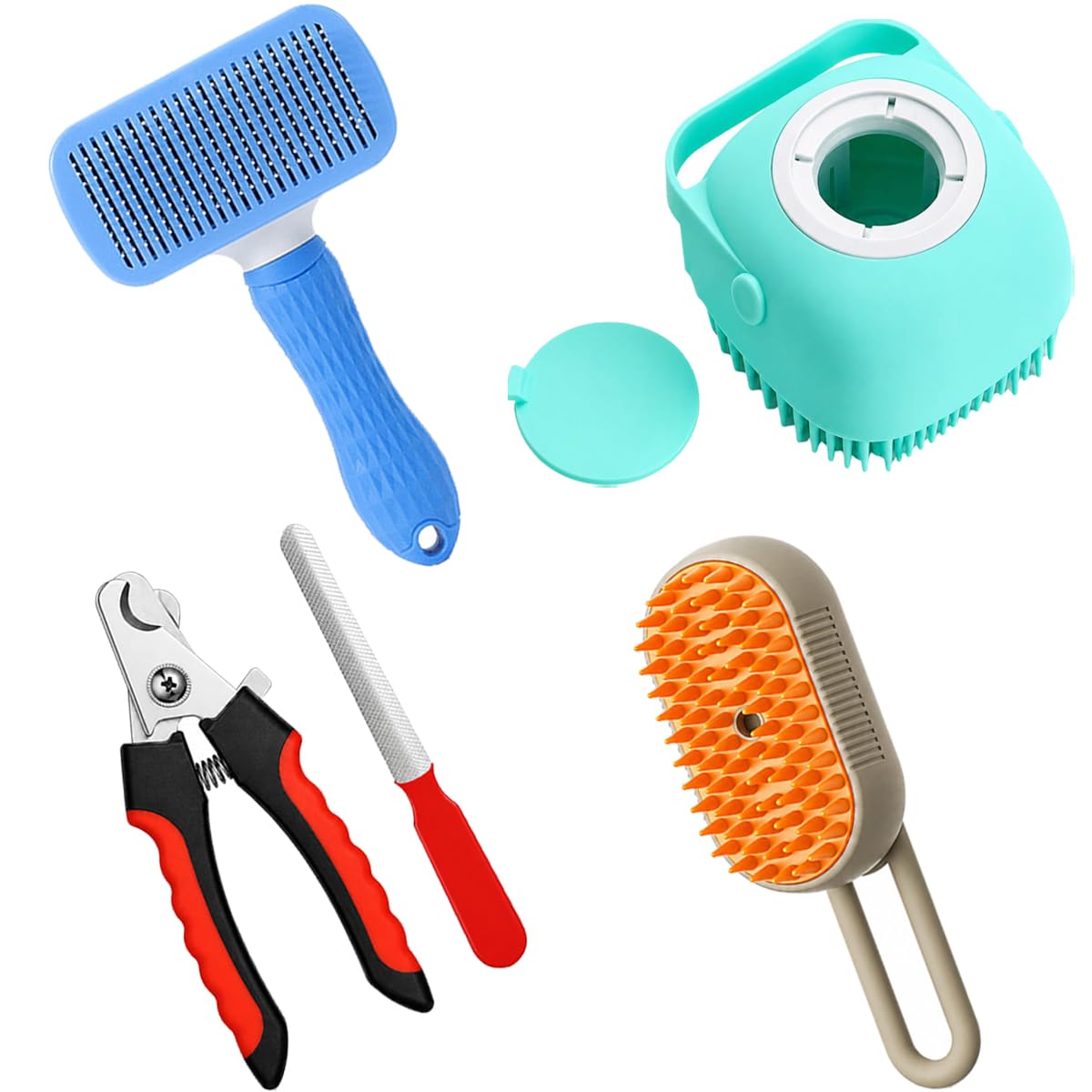 Pet Grooming Kit With Nail Clipper Fur Remover Roller Bath Brush Combo Set