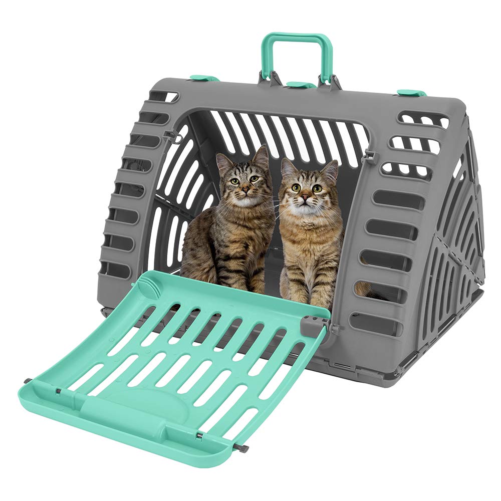 Sport Pet Designs Foldable Travel Cat Carrier - Front Door Plastic Collapsible Carrier Collection, Waterproof Bed