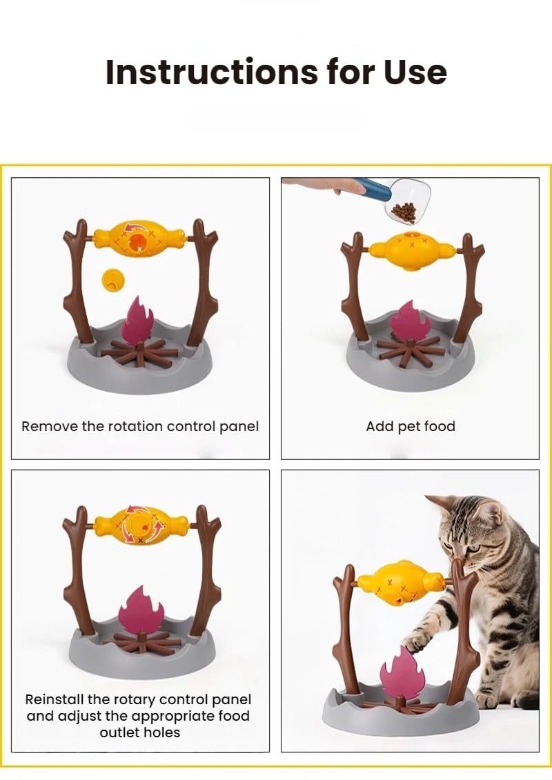 Cats Treat-Dispensing Slow Feeder,Pets Dry Food Dispenser,Cats Slow Feeding Snack Bowl, Grilled Fish Spinning Toy, Food Puzzle C