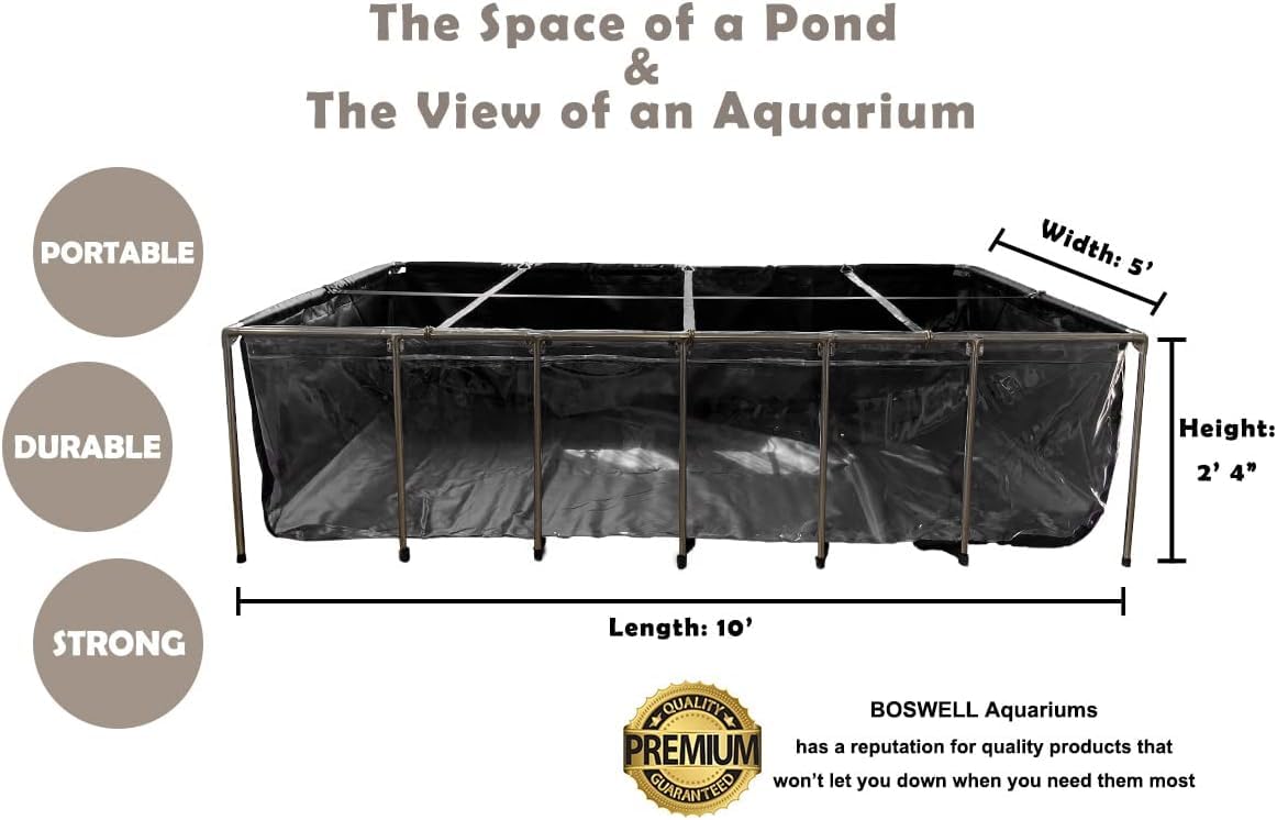 Boswell Aquarium Pool Pond,Fish Ponds For Outside With Transparent Clear Viewing Panel,750 Gallon Water Tank,Pvc Canvas Above Gr