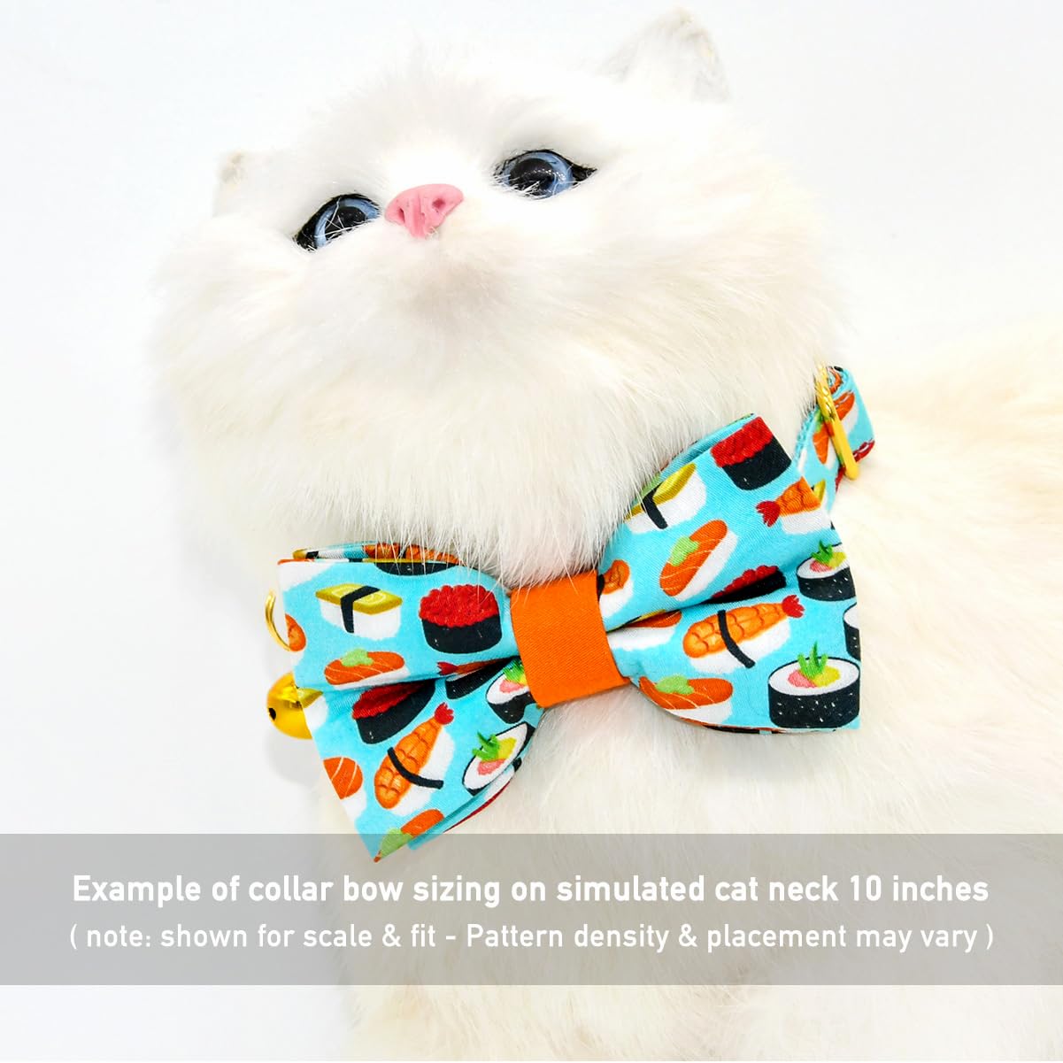 Sushi Cat Collar Bow Tie, Breakaway Safety Plastic Buckle, Bowtie Collar For Kitten (8''-13'')