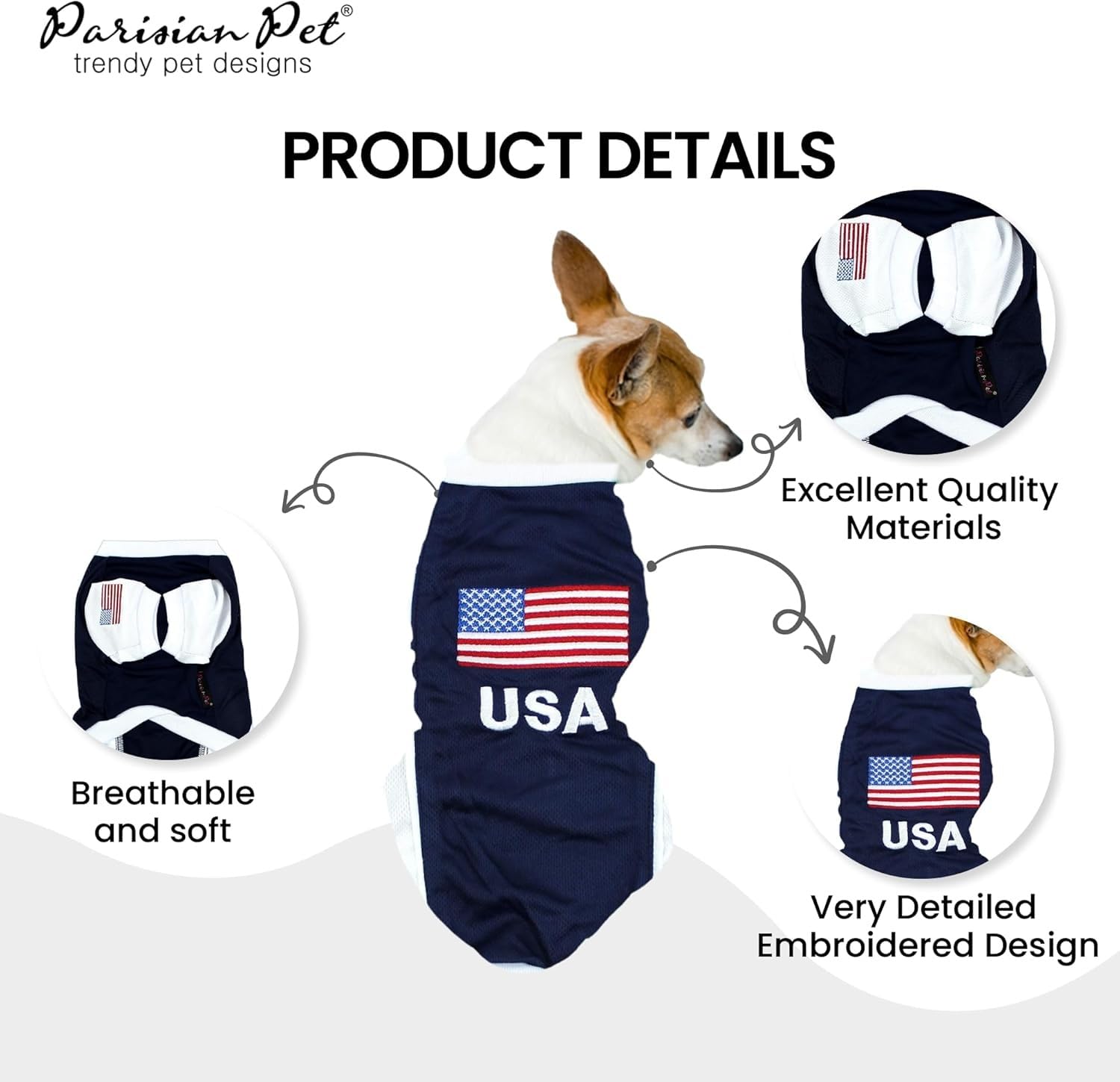 Parisian Pet Dog Jersey - Embroidered  Usa  Breathable Mesh Fabric - Basketball, Football, And Olympic Sportswear Pet Clothes -