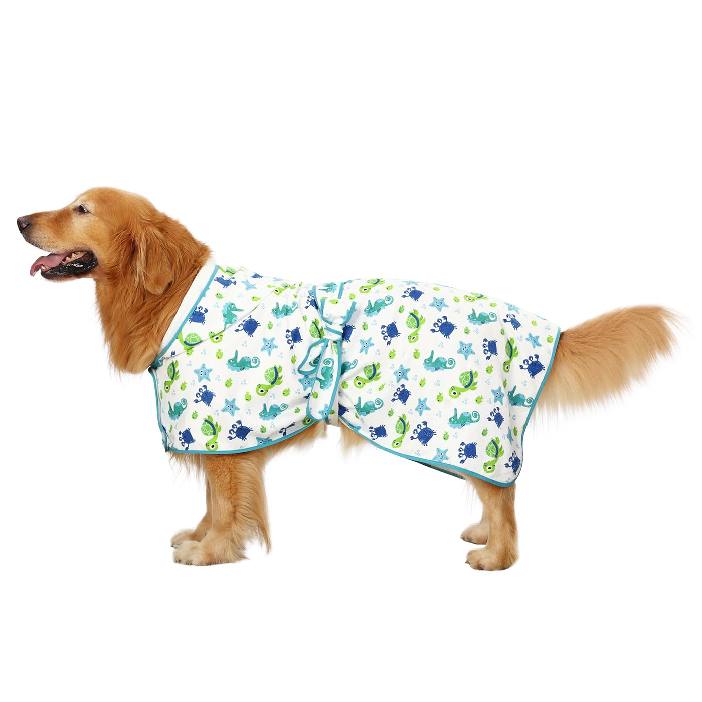 Hde Dog Bathrobe Super Absorbent Quick Drying Towel With Hood For All Dog Breeds Sizes S-Xxl - Sea Animals - Xl