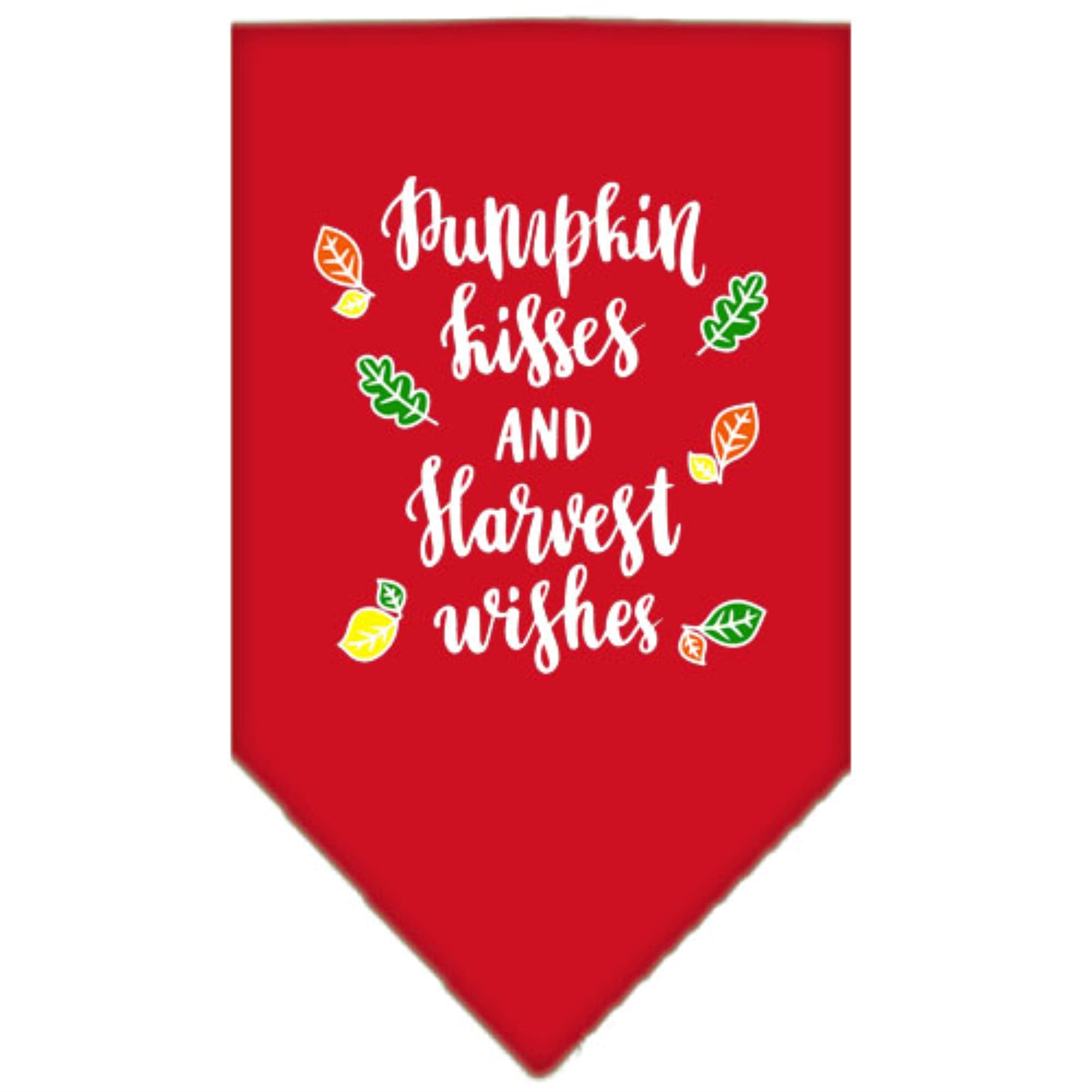 Dog Bandana Screen Printed, &quot;Pumpkin Kisses & Harvest Wishes&quot; Red Small