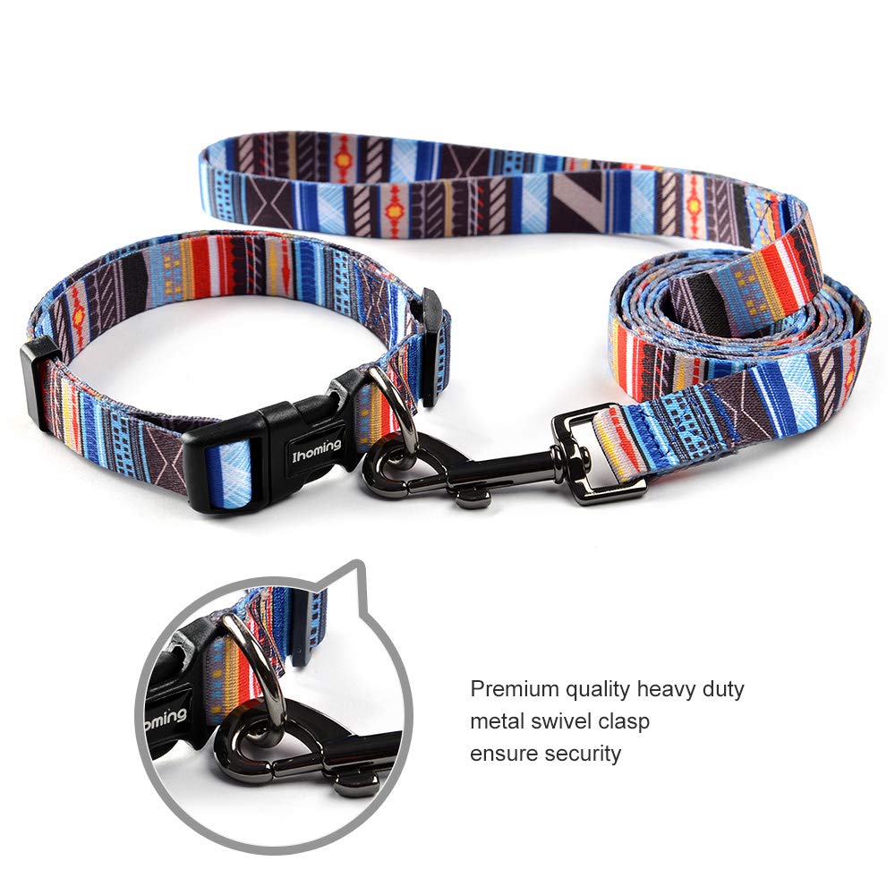 Ihoming Dog Collar And Leash Set For Daily Outdoor Walking Running Training, Splicing Design For Medium Boys Girls Dogs Cats Pet