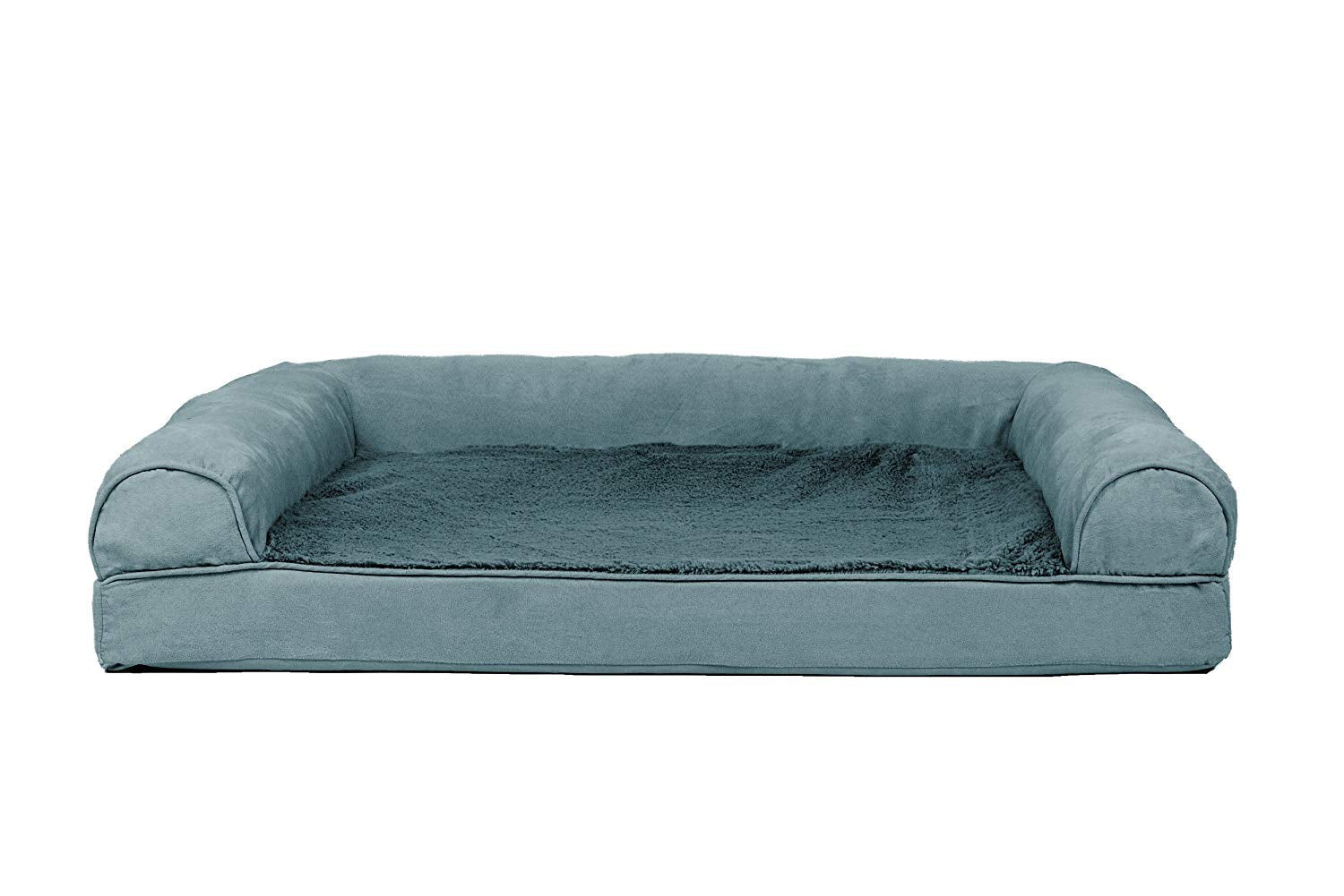 Furhaven Cooling Gel Dog Bed for Large/Medium Dogs w/ Removable Bolsters & Washable Cover, For Dogs Up to 55 lbs - Plush & Suede