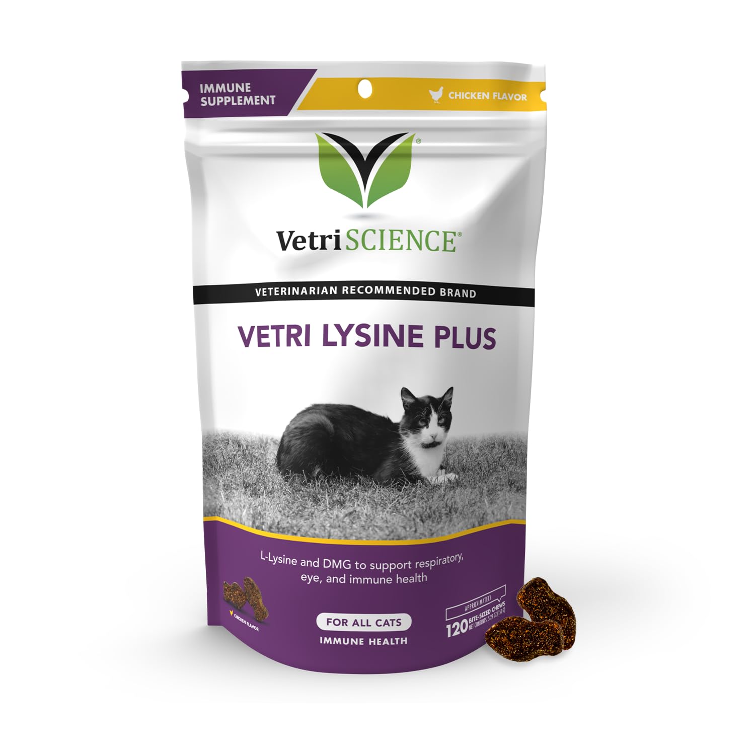 VetriScience Vetri Lysine Plus - 120 Chews - Immune Support Cat Supplements and Vitamins with L-Lysine and DMG for Immunity and 
