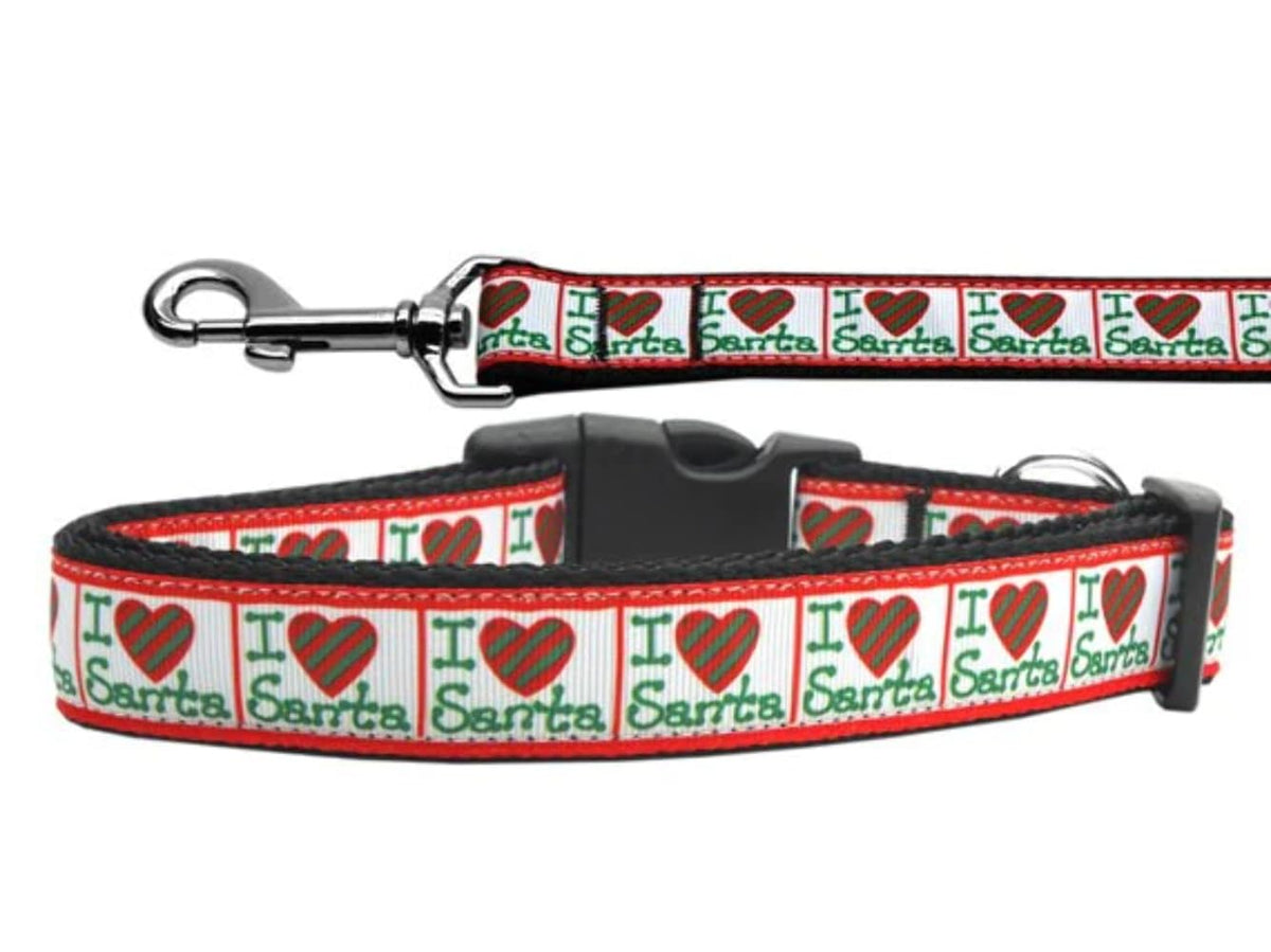 Christmas Pet Dog & Cat Nylon Collar or Leash, &quot;I Heart Santa&quot; 3/8&quot; w x 6 ft. leash