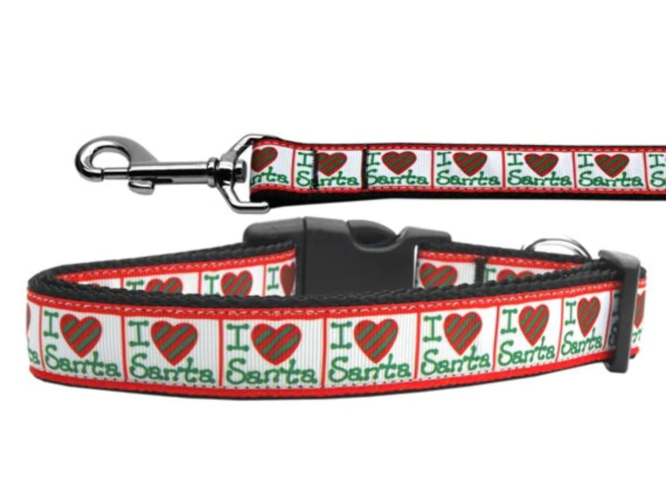 Christmas Pet Dog & Cat Nylon Collar or Leash, &quot;I Heart Santa&quot; 5/8&quot; w x 4 ft. leash