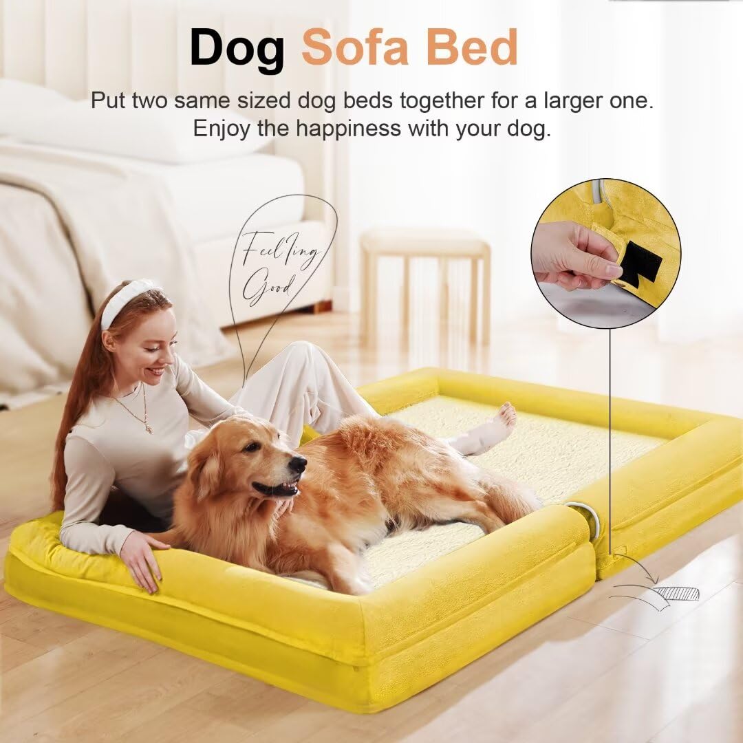 Large Dog Bed Orthopedic Washable: Beds Bolster Xl Bed Big Xlarge Dogs Egg Crate Foam Couch Sofa Waterproof With Removable Cover - Ginger