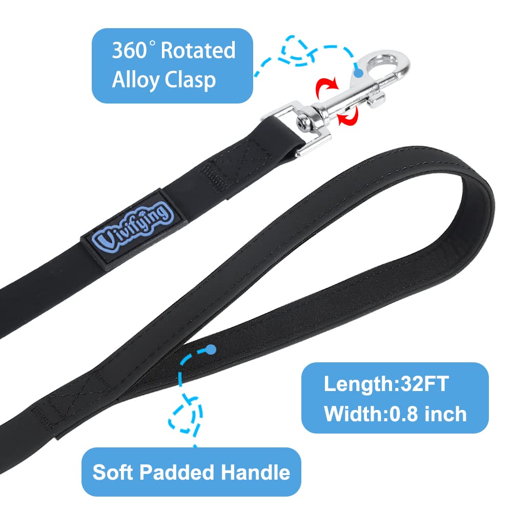 Vivifying Waterproof Dog Leash, 32Ft Long Leash Durable Dog Recall Training Lead Great For Outdoor Hiking, Training, Yard, Beach,Lake And Swimming(Black)