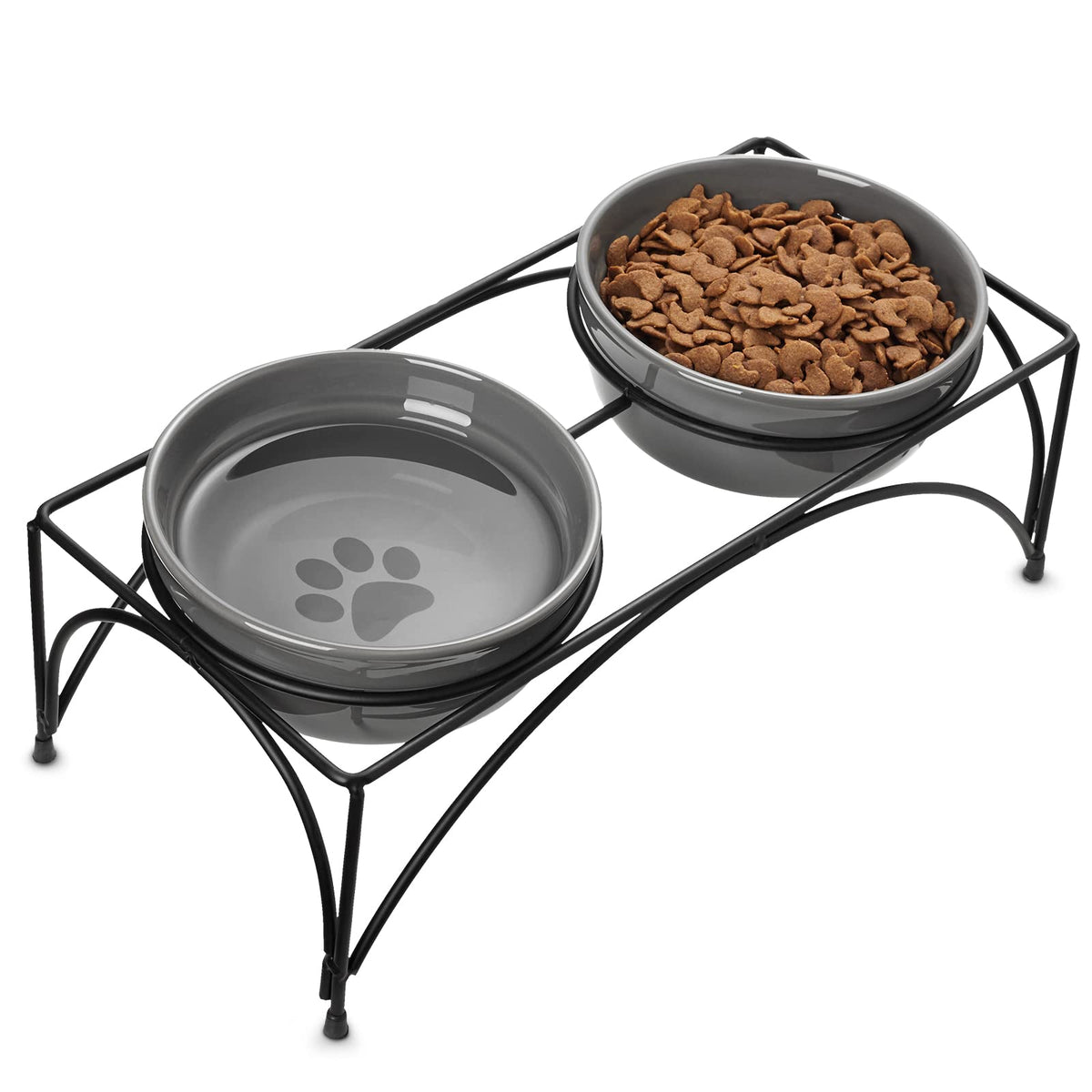 Y YHY Ceramic Raised Pet Bowls 24 oz Capacity 5.2    Height Sturdy Metal Stand, Grey