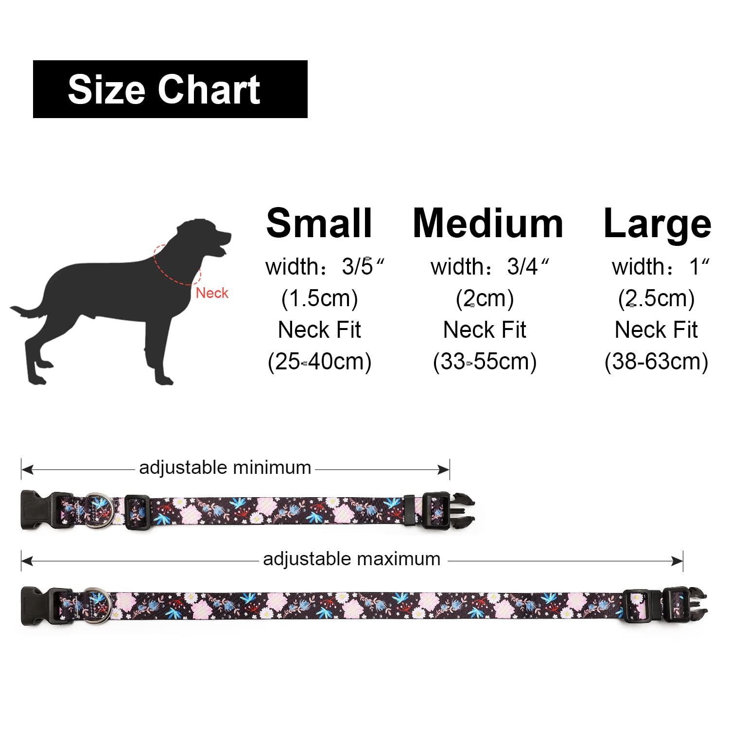 Suredoo Adjustable Dog Collar With Patterns, Ultra Comfy Soft Nylon Breathable Pet Collar For Small Medium Large Dogs (L, Light Pink Flower)
