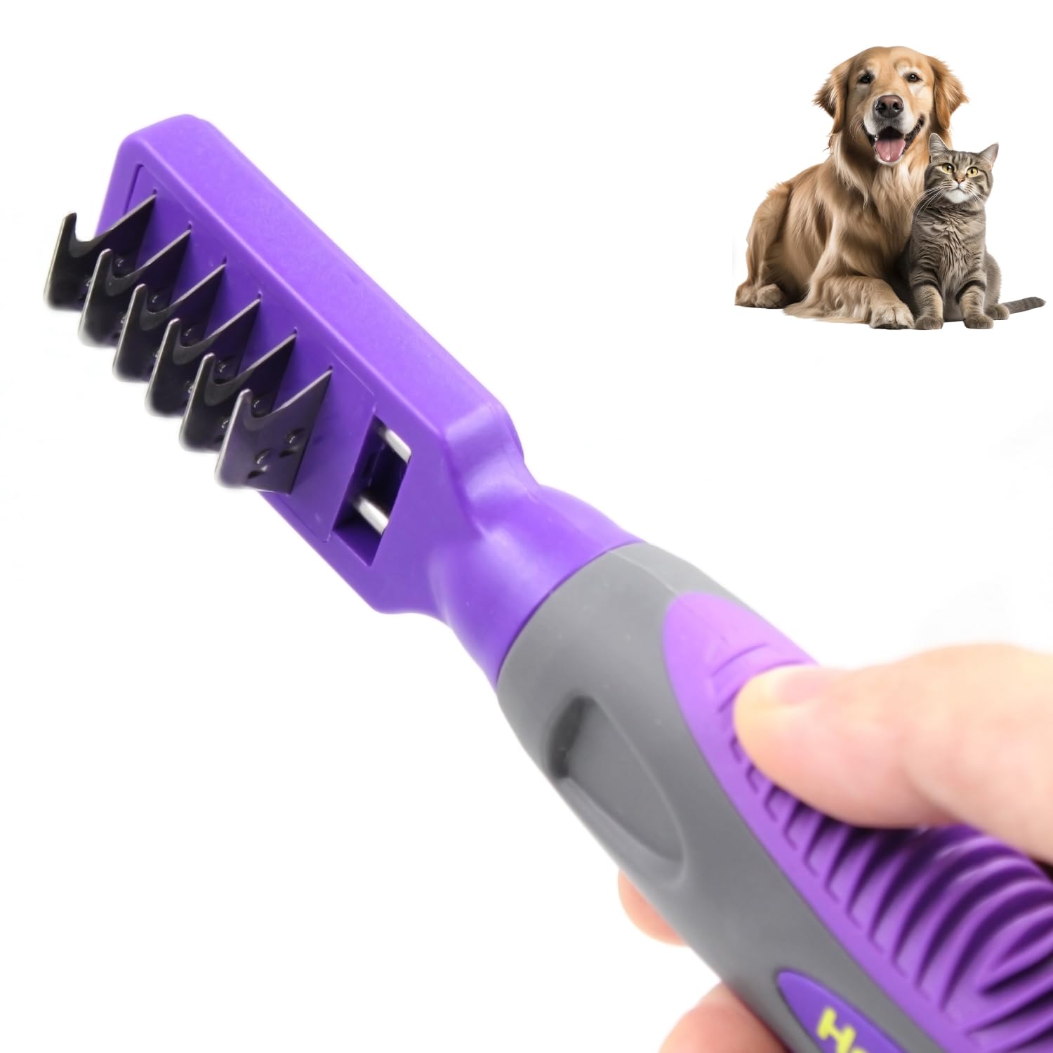 Hertzko Grooming Dematting Comb For Dogs And Cats - Stainless Steel Undercoat Rake For Shedding And Tangled Fur - Ergonomic Hand