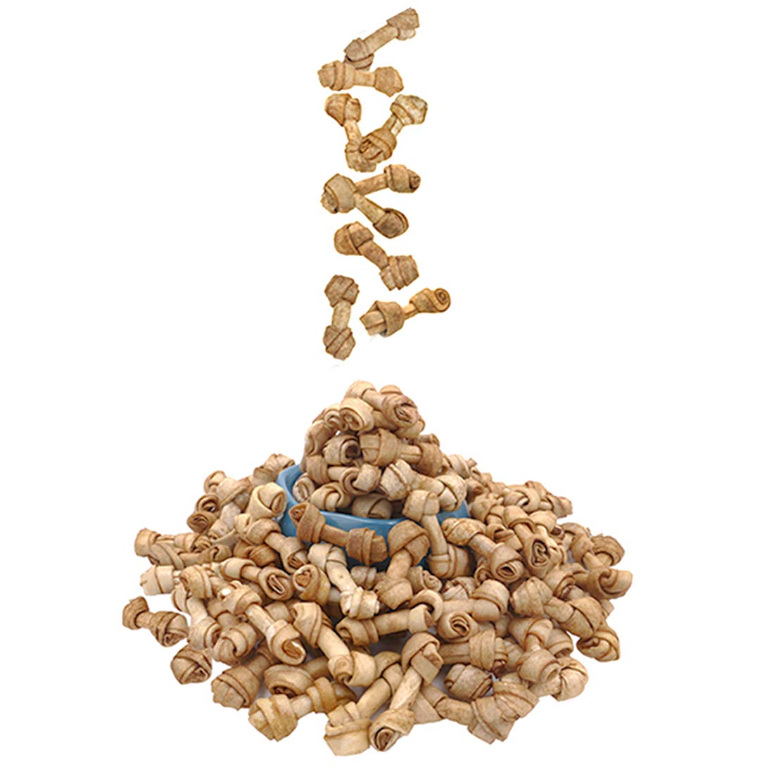 MON2SUN Dog Rawhide Knot Bones Small Rawhide Bones Mini Dog Chews Chicken Flavour 2.5 Inch 100 Count for Puppy and Small Dogs