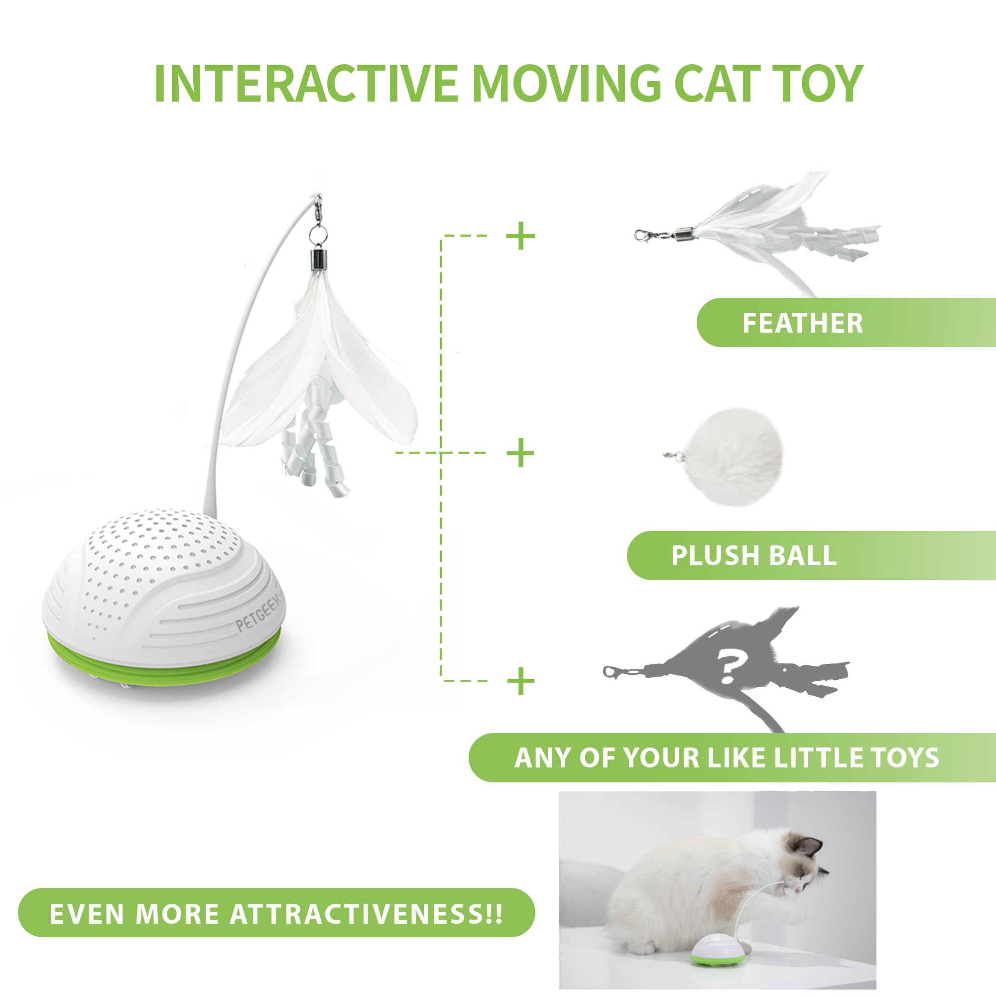 Petgeek Automatic Cat Toy, Interactive Cat Toy With Mouse Sound Squeaky, Kitty Toys For Cat Small, Feather Cat Toys For Indoor Cats, Best Gift For Birthday, Thanksgiving, Christmas, New Year