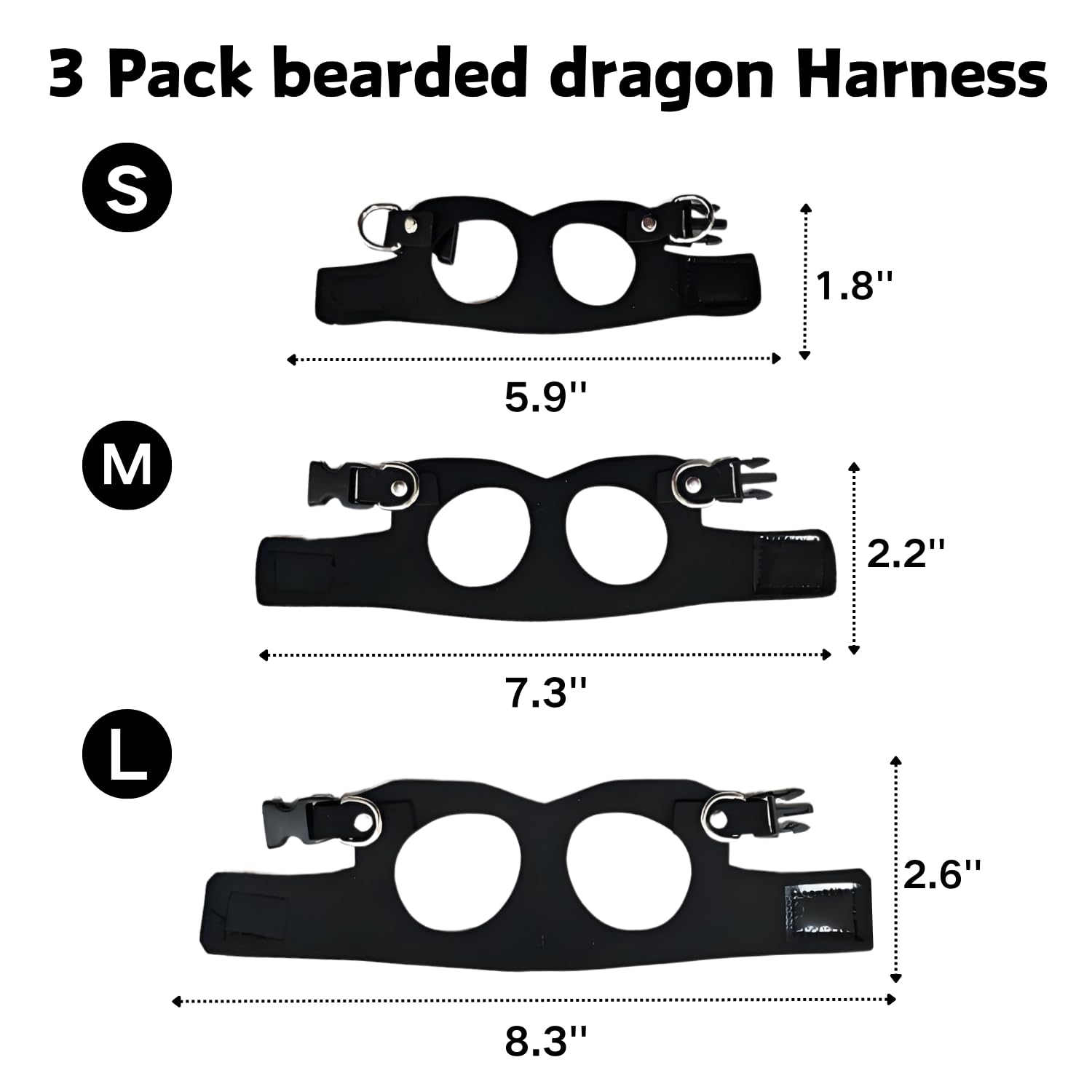 3 Pack Bearded Dragon Harness And Leash Set - Adjustable Soft Leather Lizard Harness With Retractable Leash Small Animal Tractio