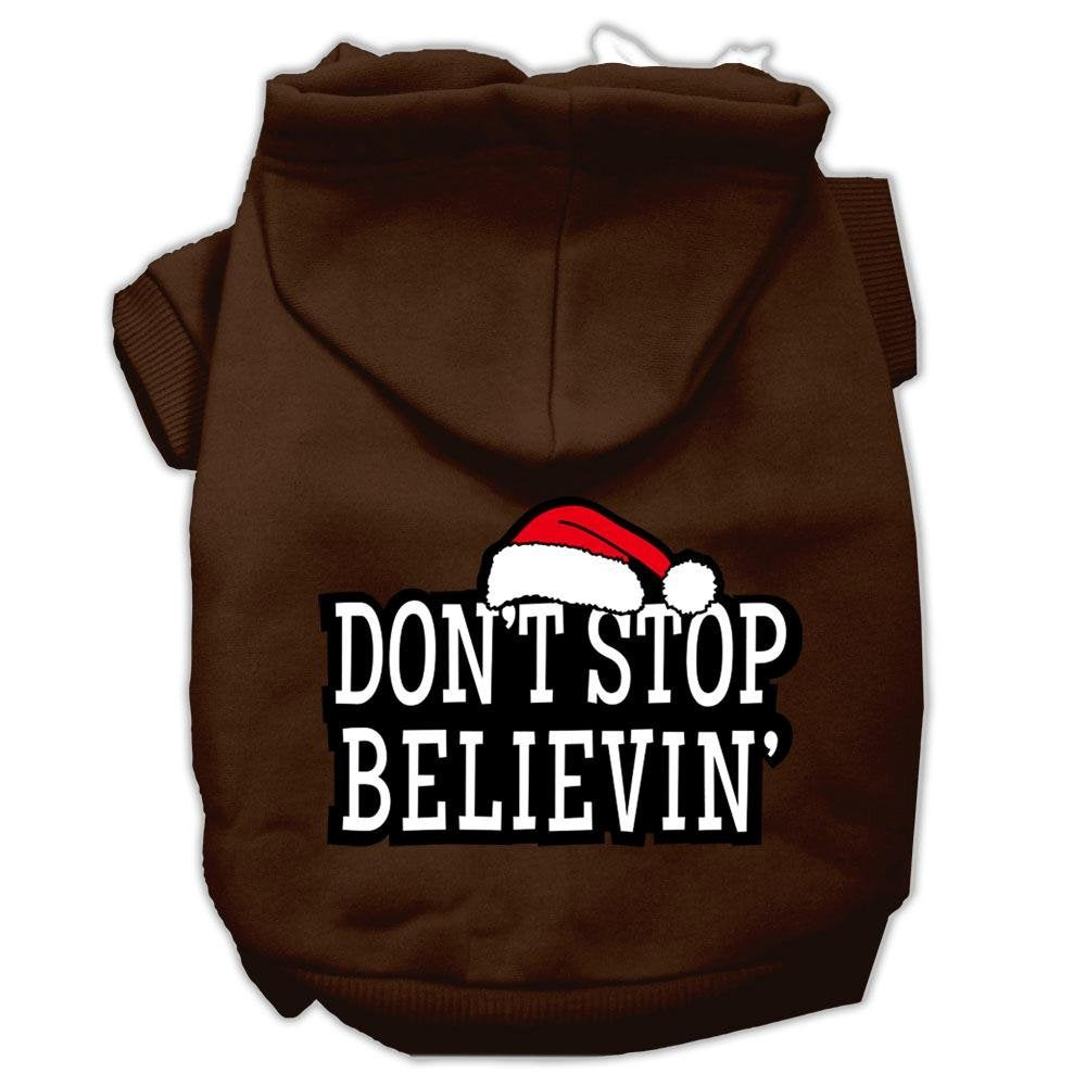 Christmas Pet Dog & Cat Hoodie Screen Printed, Don't Stop Believin Brown XS (0-3 lbs.)