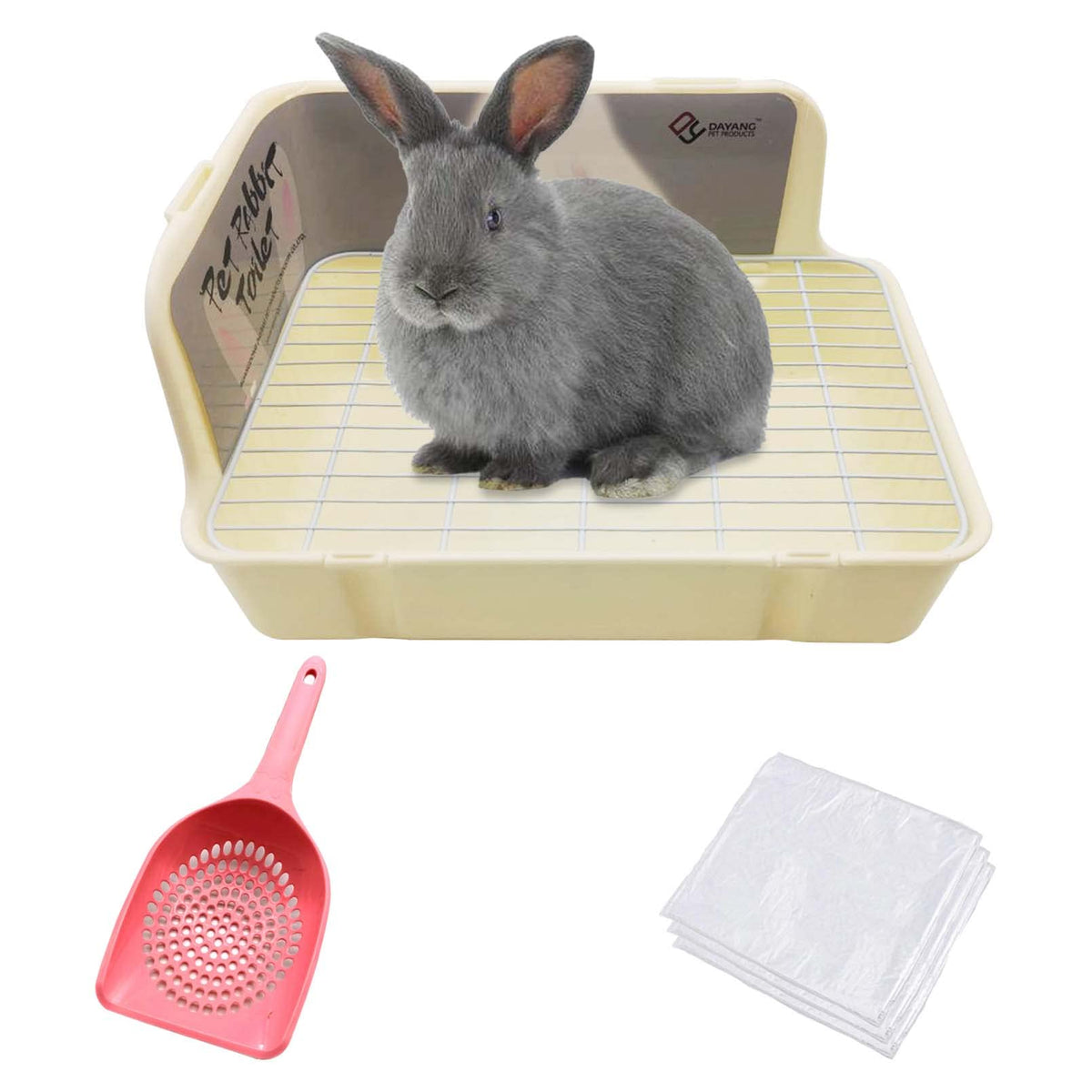 Tfwadmx Rabbit Litter Box Bunny Corner Litter Pan Pet Bedding Litter Box With Grate Small Animal Toilet Potty Trainer For Rabbit Bunny Chinchilla Guinea Pig Ferret (White)