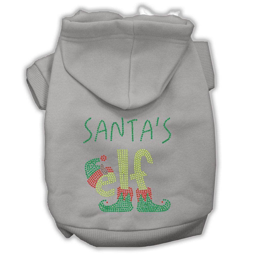 Christmas Pet, Dog & Cat Hoodie Rhinestone, 'Santa'S Elf' Gray Xl (14-20 Lbs.)