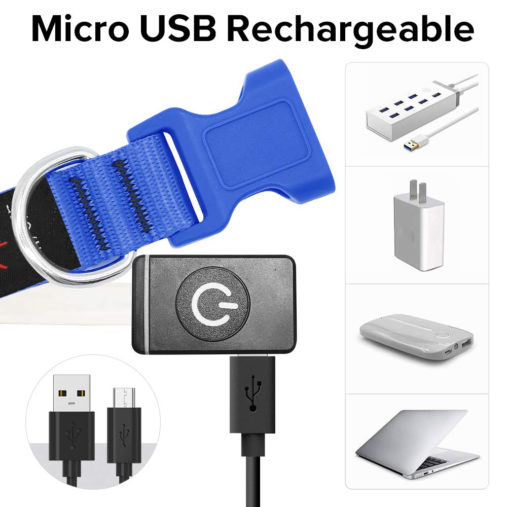 Flashseen Led Dog Collar,Usb Rechargeable Light Up Dog Collar Lights,Adjustable Comfortable Soft Mesh Safety Dog Collar For Small,Medium,Large Dogs(Small, Royal Blue)