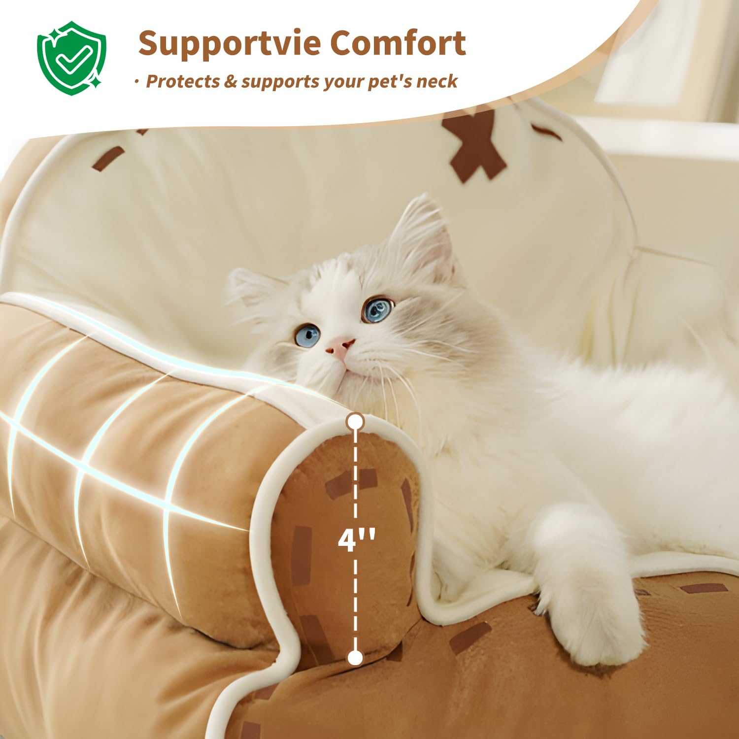 ?? Cat Couch Bed for Indoor Cats, Cute Couch for Pets, Shape Design Cat Sofa Bed with Bear Ear, Fluffy Pet Beds with Non-Slip Bo