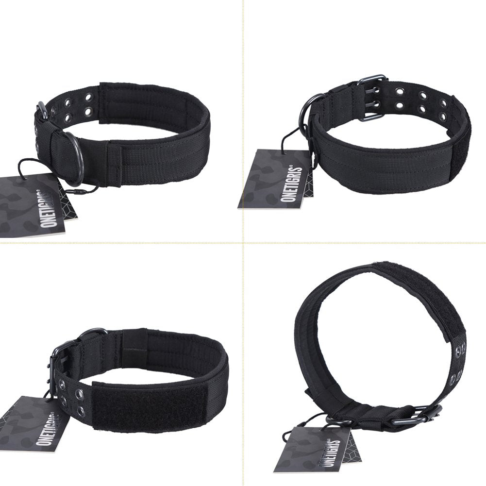 Onetigris Military Adjustable Dog Collar With Metal D Ring & Buckle 2 Sizes (Black, L)