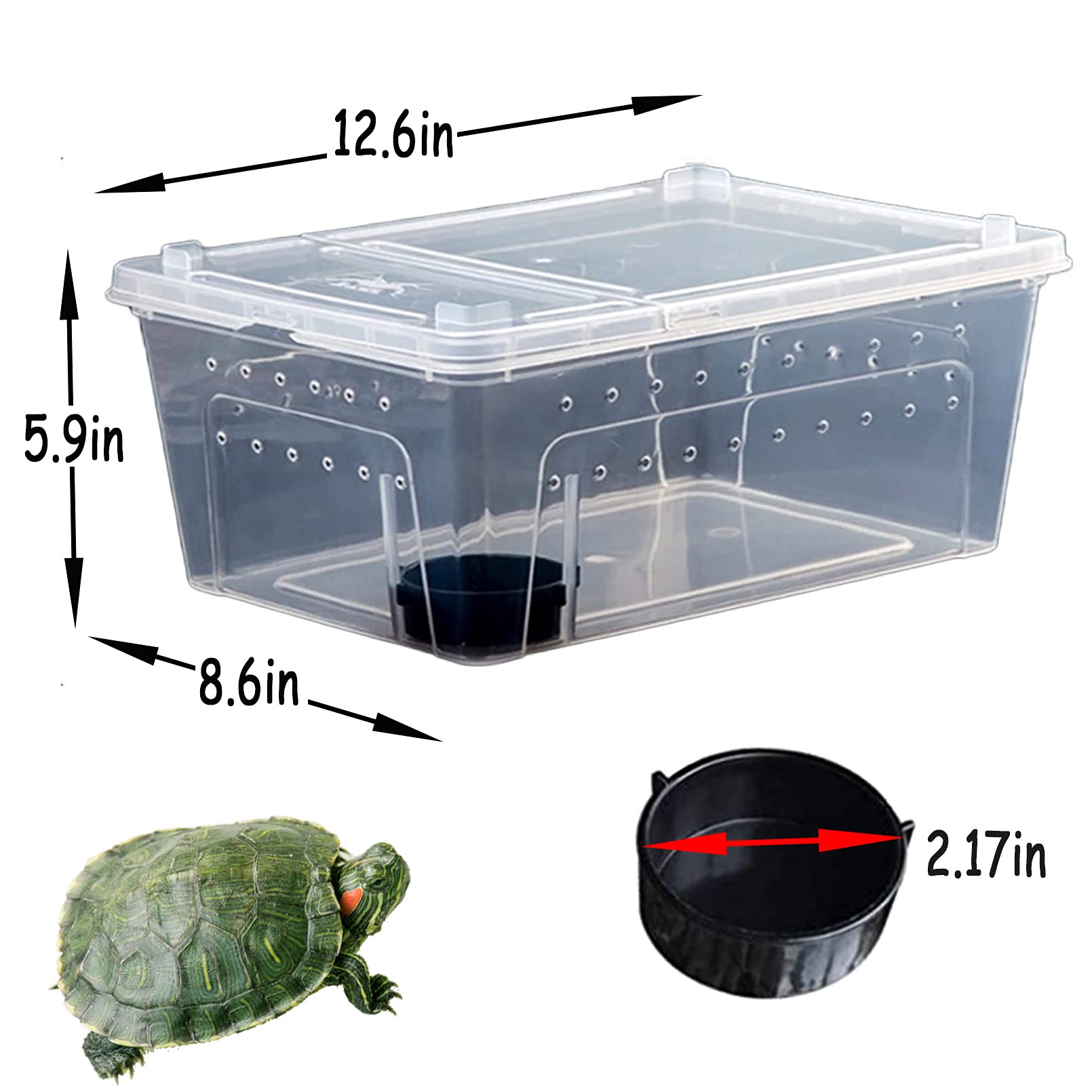 Hamiledyi 2Pcs Reptile Feeding Box Snake Breeding Box Transparent Animal Habitat Cage Portable Plastic Turtle Transport Container For Bearded Dragon Lizard Spider Frog Scorpion Gecko 12.6 X 8.6 X 5.9