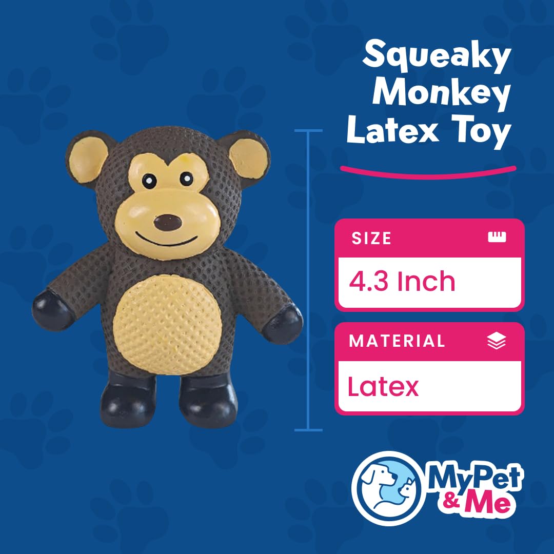 My Pet & Me Squeaky Dog Toy - Durable Rubber Chew Toy for Puppies, 4.3 Inch, Brown Monkey, Model 24SLT