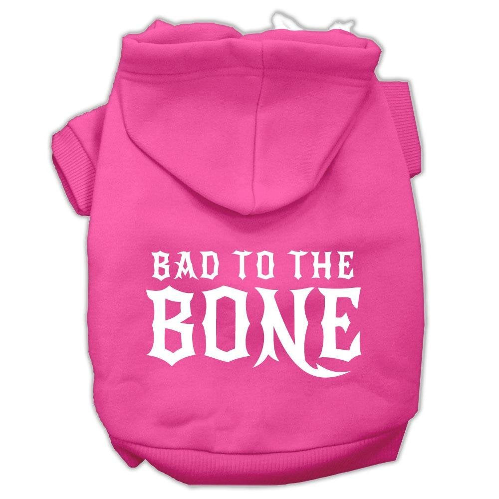 Pet, Dog & Cat Hoodie Screen Printed, 'Bad To The Bone' Bright Pink Sm (3-6 Lbs.)