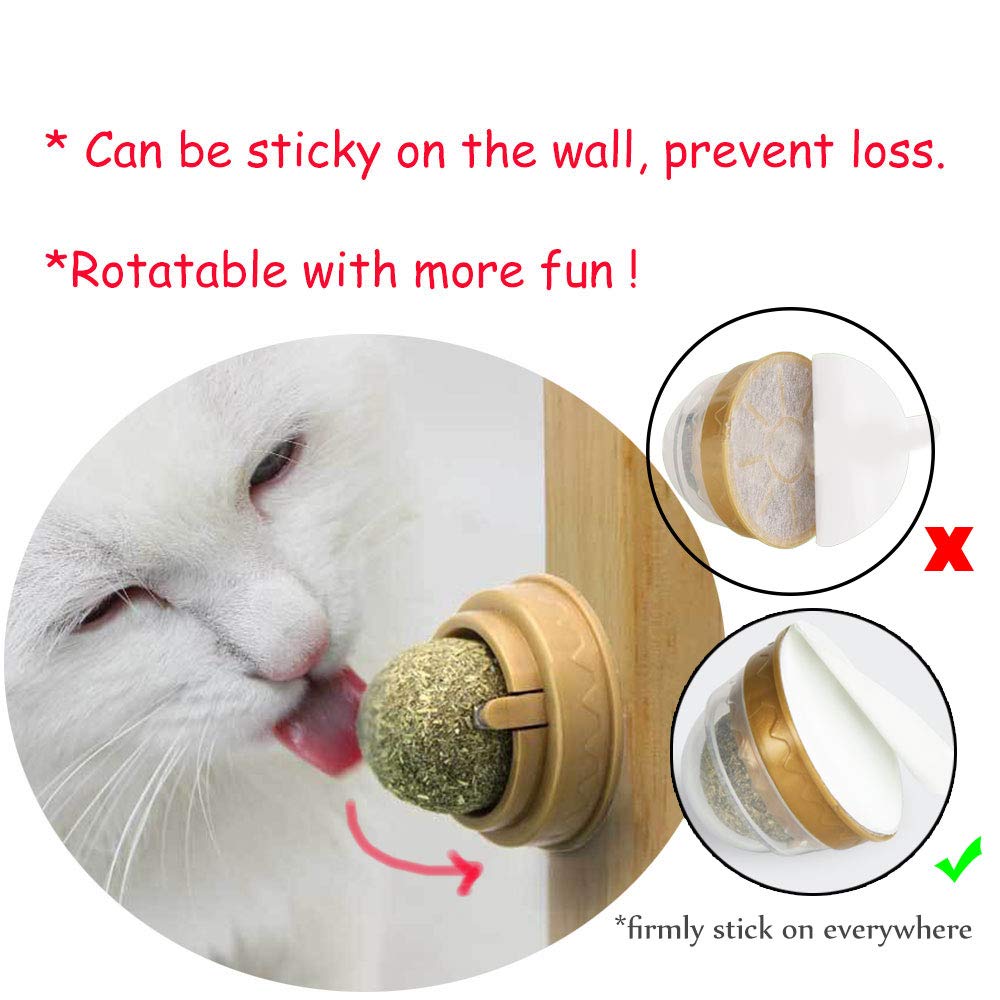 2 Pcs Catnip Balls, Pure Natural Mint Leaf Rotating Interactive Cat Toys, Cat Removal Hairball Toys Can Be Sticky On Wall, Teeth Cleaning Catmint Toy For Cat, Kitten, Kitty Playing Chewing