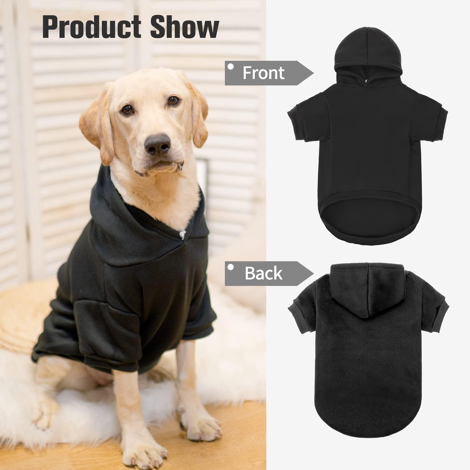 Bingpet Dog Hoodie,Fleece Lined Fall Cold Winter Dog Puppy Sweatshirt With Leash Hole,Soft Warm Dog Sweaters Outfit,Pullover Happy Hoodie For Small Medium Large Dogs Cats Boys And Girls(Black,Sm)