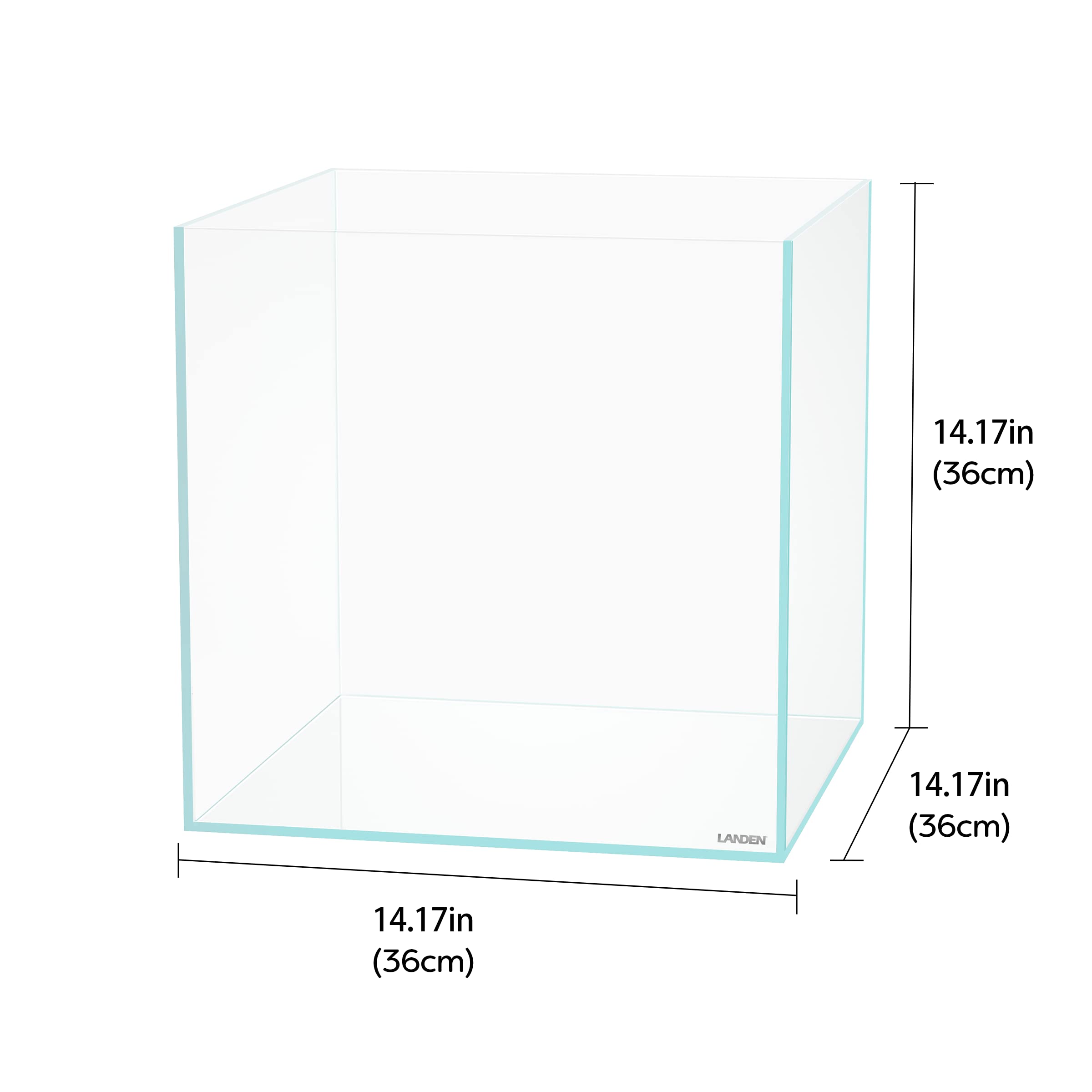 LANDEN 36C 11.5 Gallon Cube Rimless Low Iron Aquarium Tank,W14.2  D14.2  H14.2 in(36x36x36cm) 5mm Thickness with Nano Foam Level