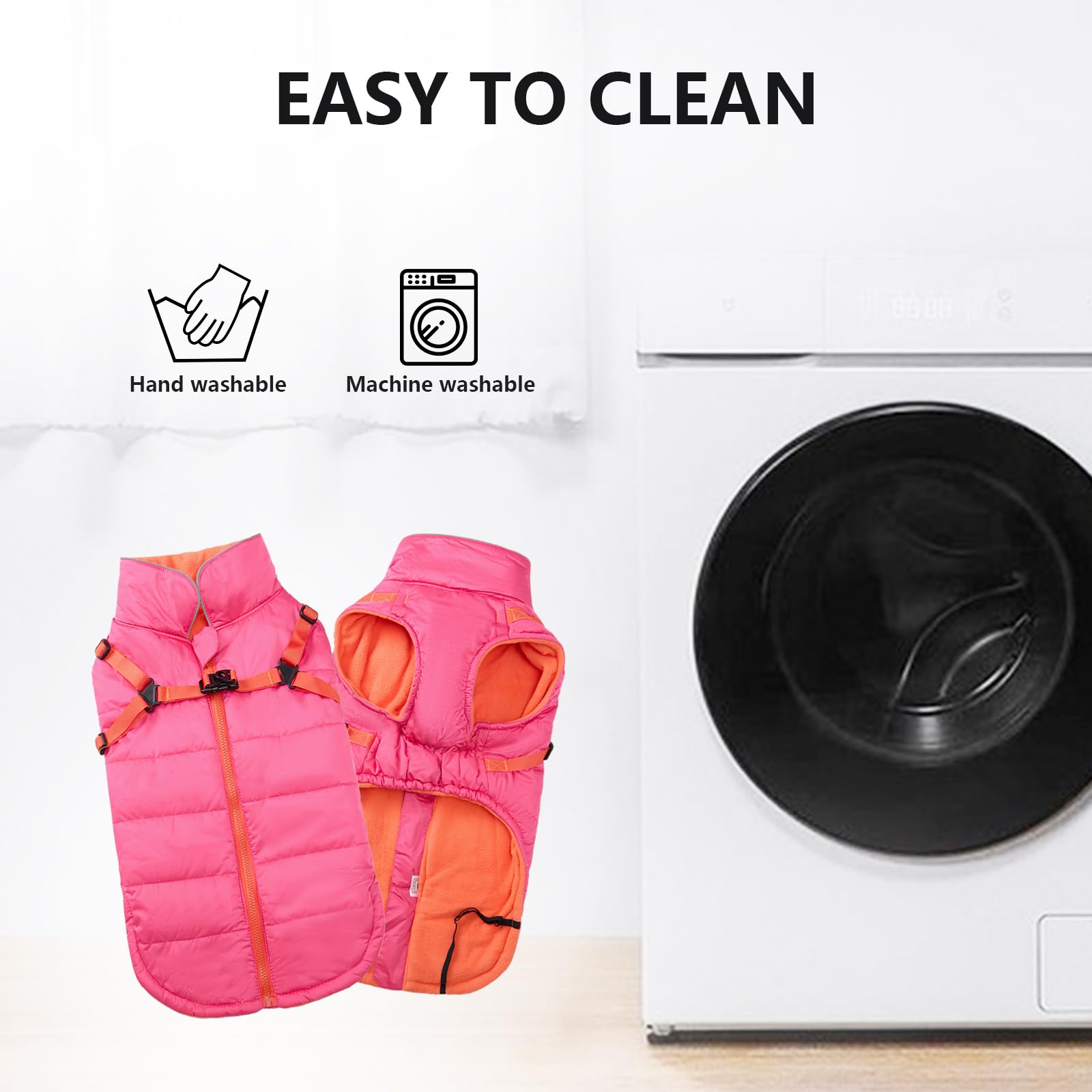 Geyecete Winter Warm Coat Waterproof Dog Winter Jacket with Harness Traction Belt,Windproof Pet Outdoor Jacket-Pink-XL