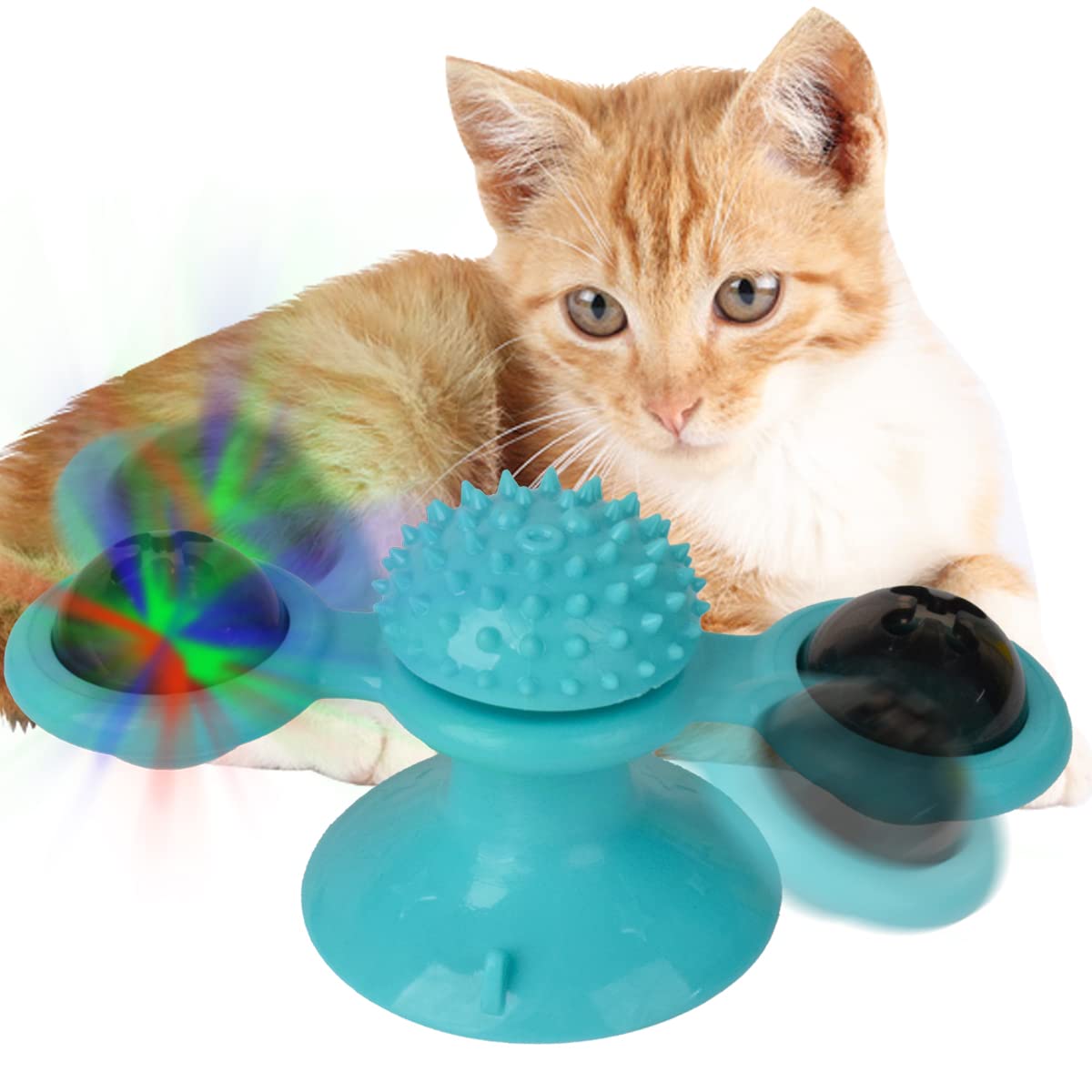 Cdipesp Windmill Cat Toy With Catnip, Interactive Cat Spinning Toys With Suction Cup Kitten Turntable Massage Toy For Indoor Cats (Blue)